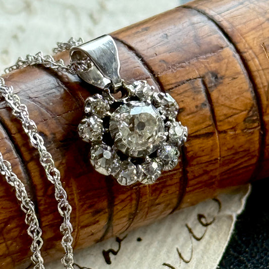 Old Cut Diamond Cluster Pendant in 9 Carat White Gold