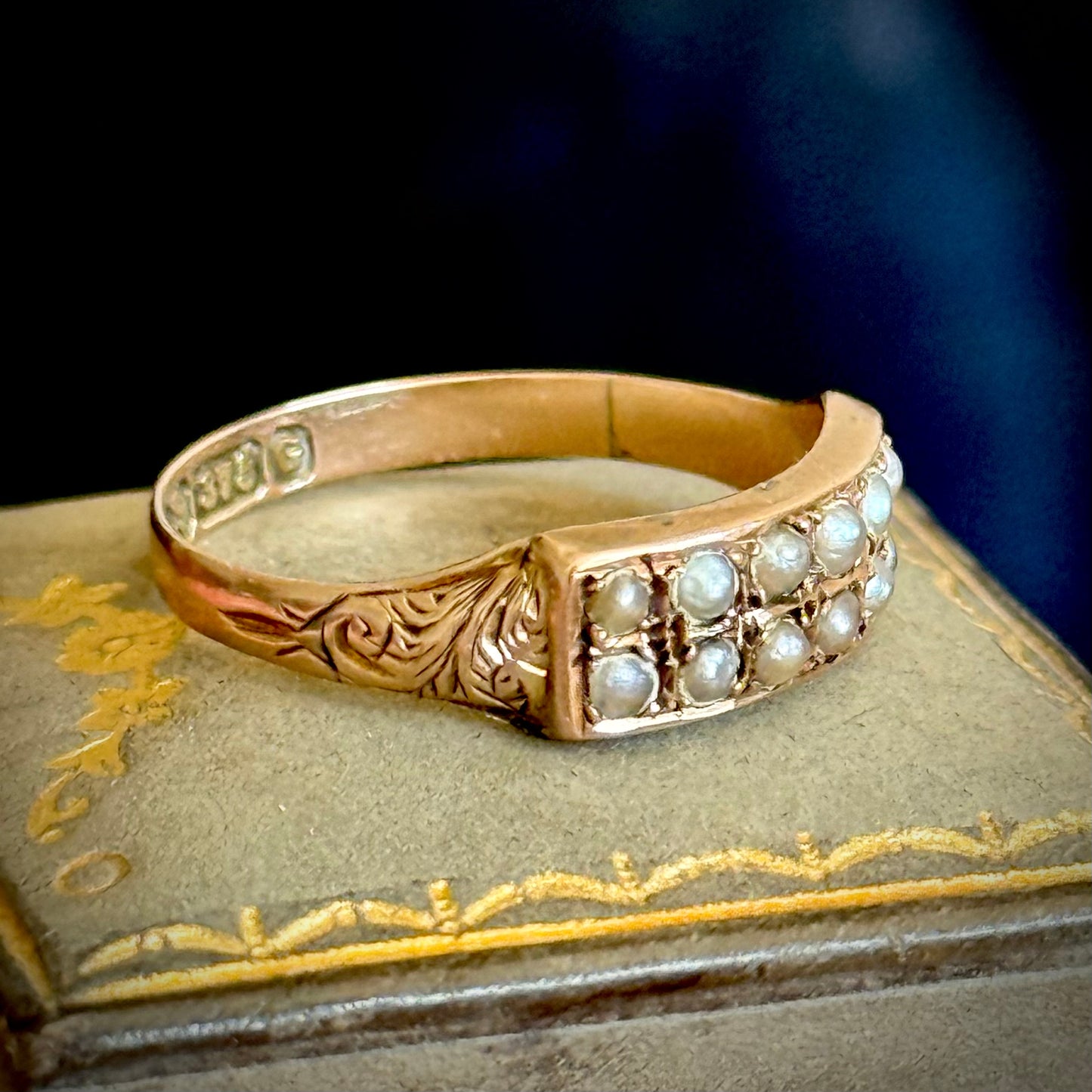 Antique Victorian Pearl Double Row Ring; Circa 1890