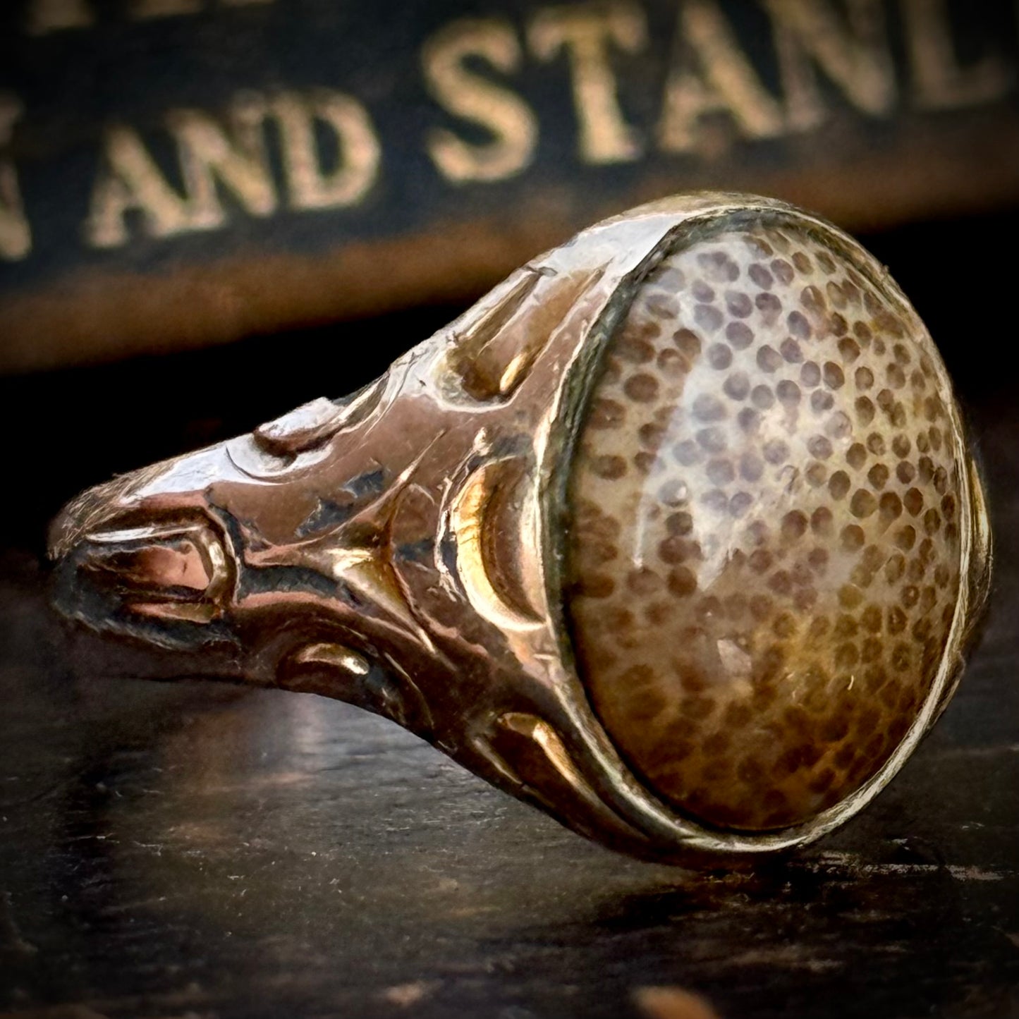 Antique Victorian Jasper Signet Ring; Circa 1890
