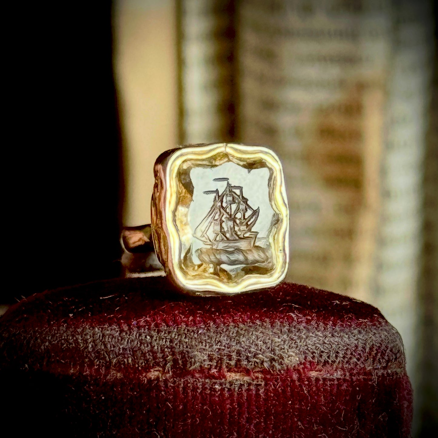 Antique Sentimental Ship Intaglio Fob; Circa 1850