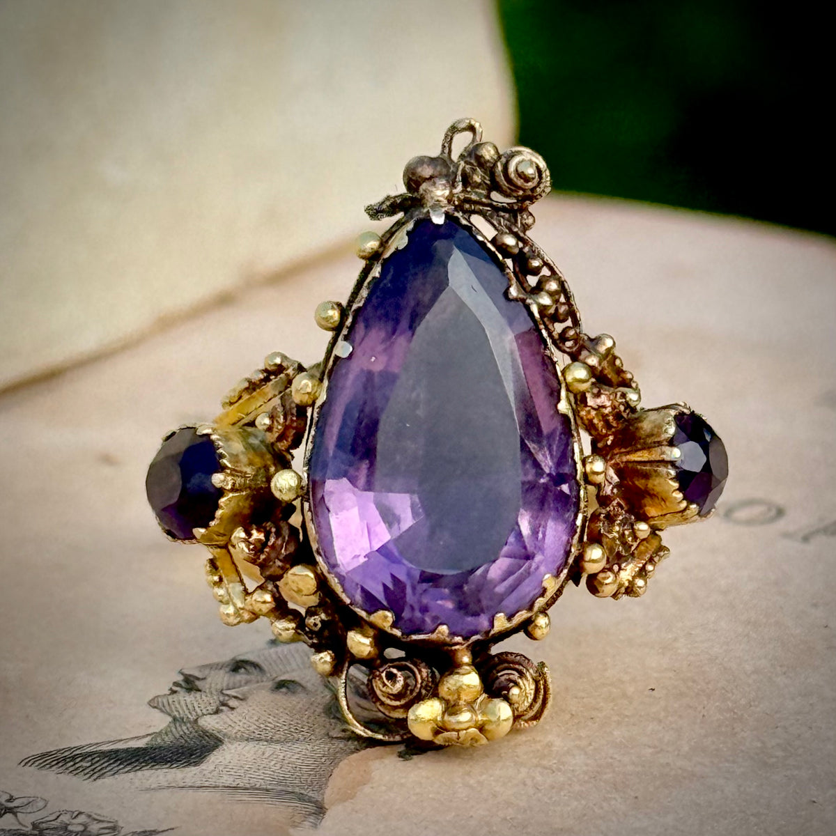 Antique Scottish Foil Back Amethyst Ring in 18 Carat Gold; Circa 1885