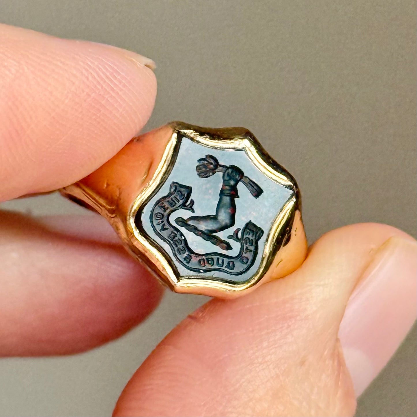 Antique Victorian Bloodstone Intaglio Signet Ring in 9 Carat Gold