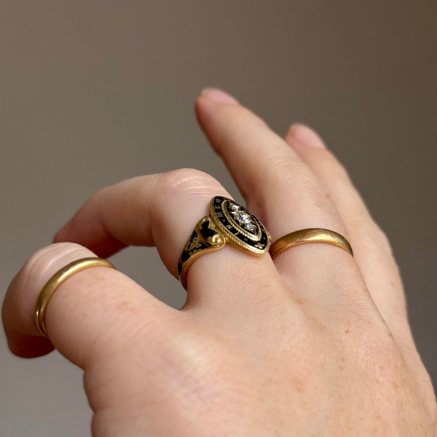 Georgian Diamond and enamel Mourning Ring in 18 Carat Gold