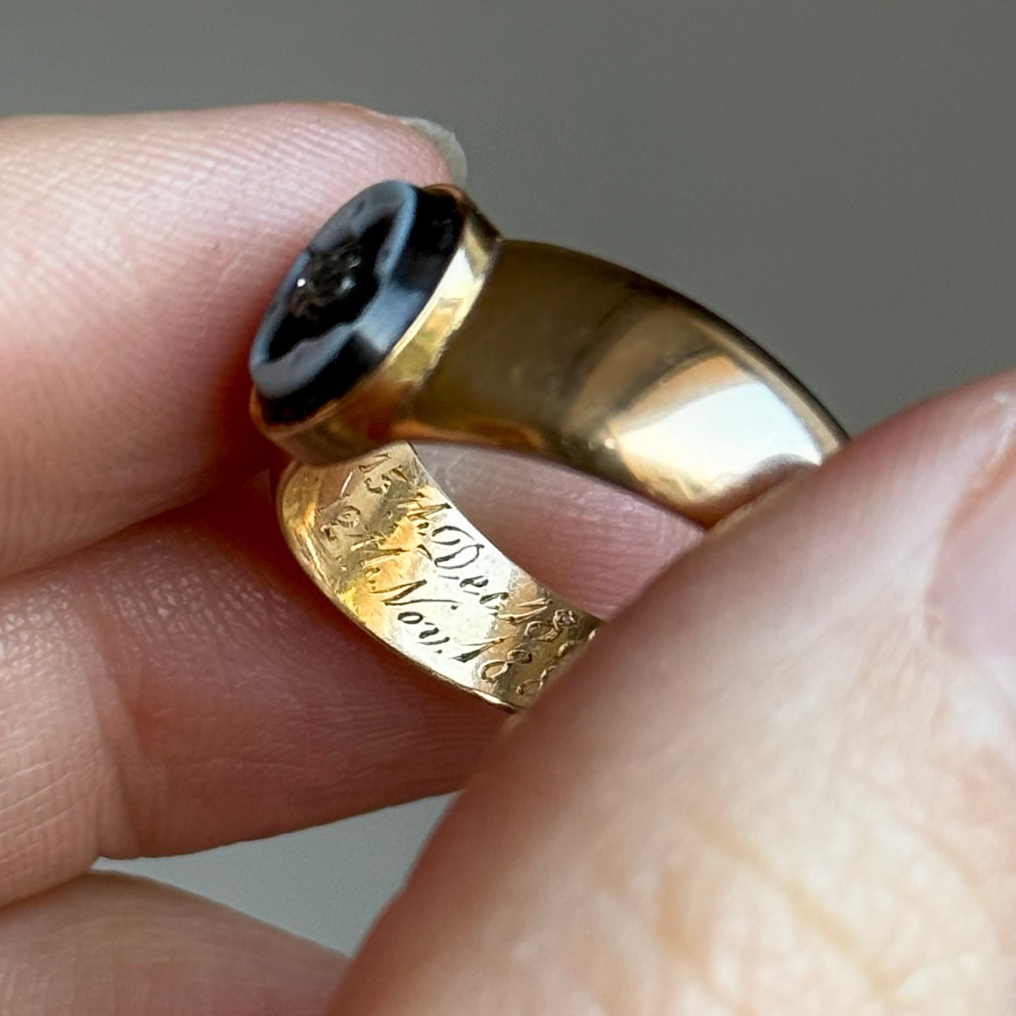 Victorian Diamond Mourning Ring in 18 Carat Gold; Circa 1887