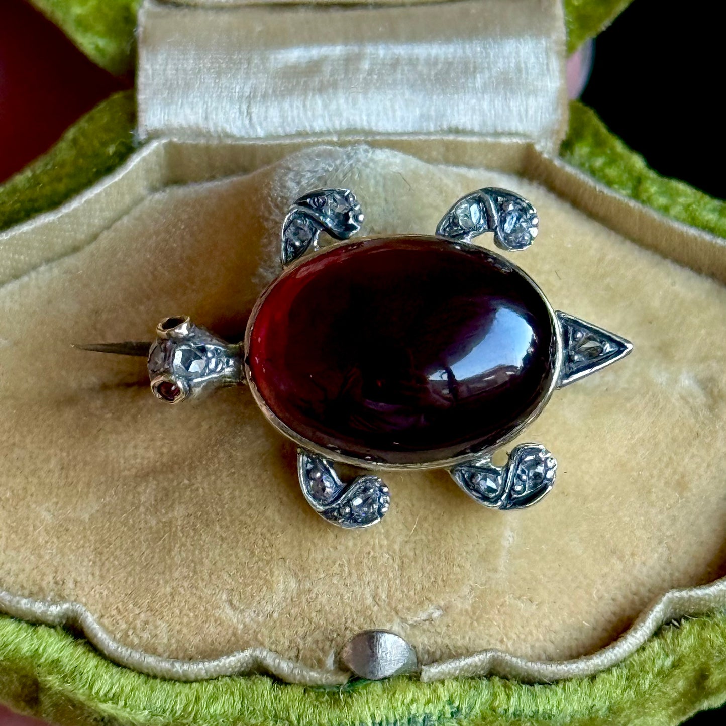 Early Victorian Garnet & Diamond Turtle Brooch