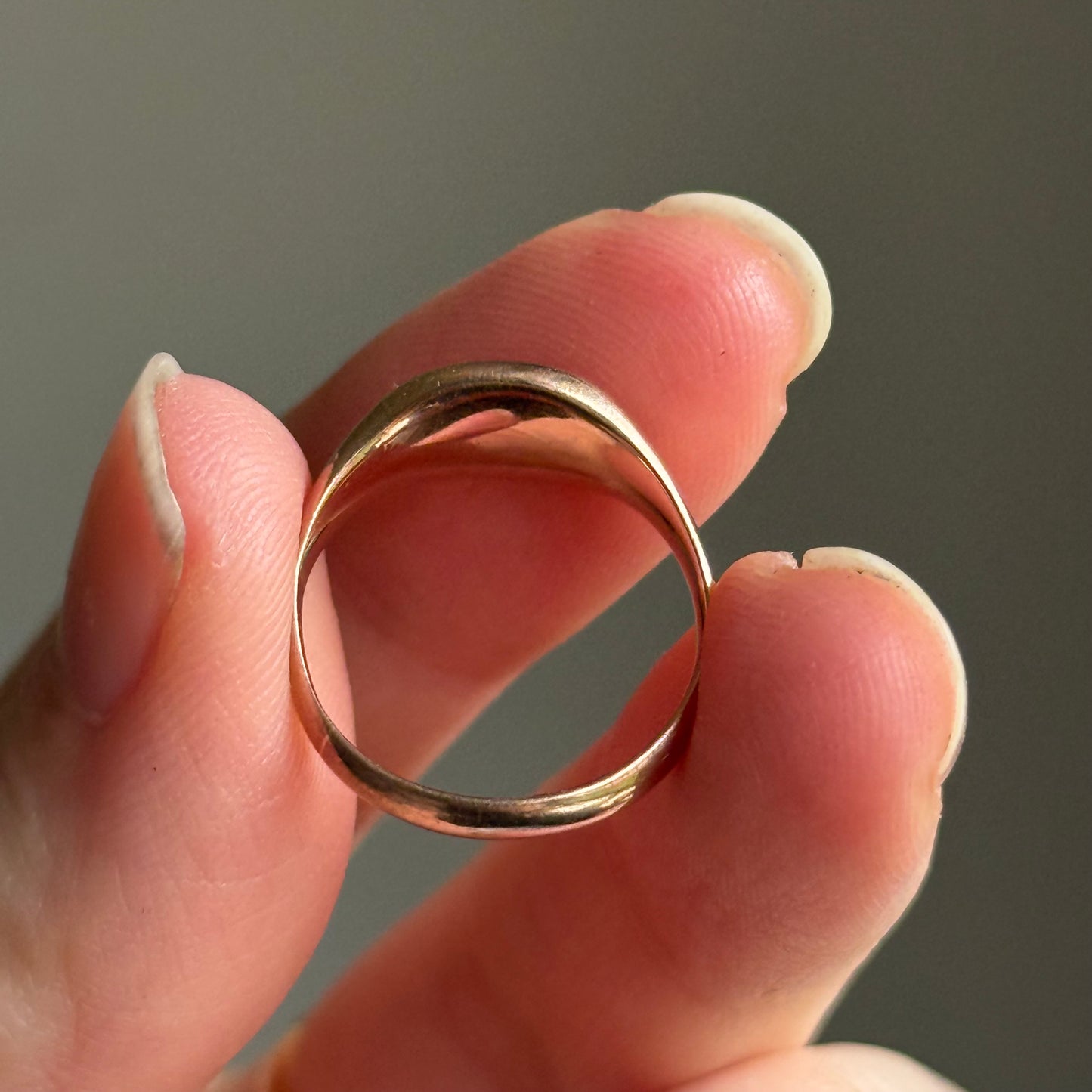 Antique Monogram 'M' Signet Ring in 9 Carat Rose Gold; Circa 1919