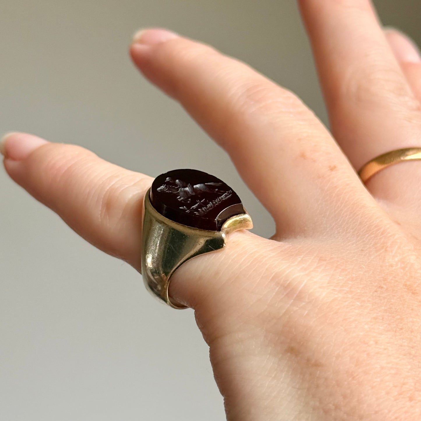 Antique Horseshoe Carnelian Signet Ring in 9 Carat Gold; Circa 1890