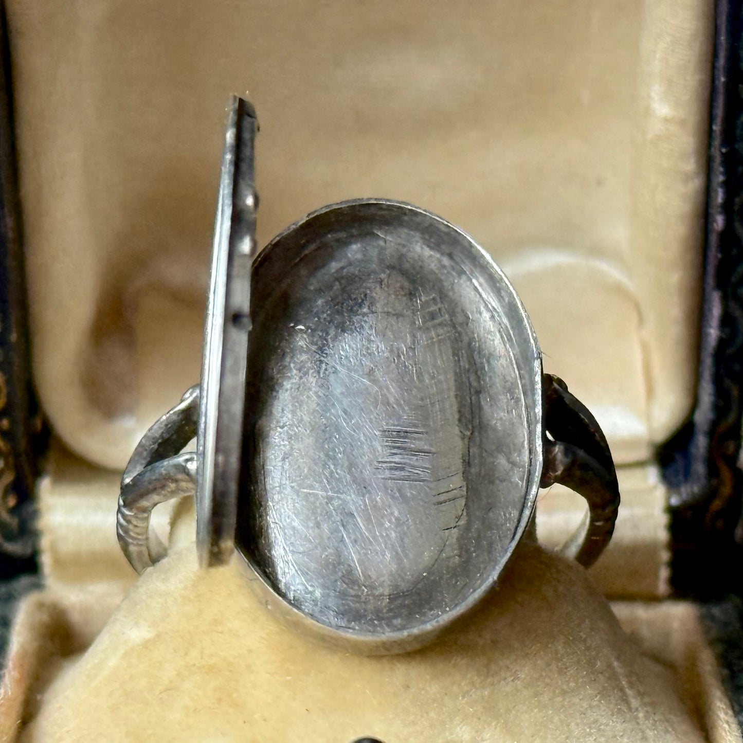 Unusual 1930's Sterling Silver Locket Ring
