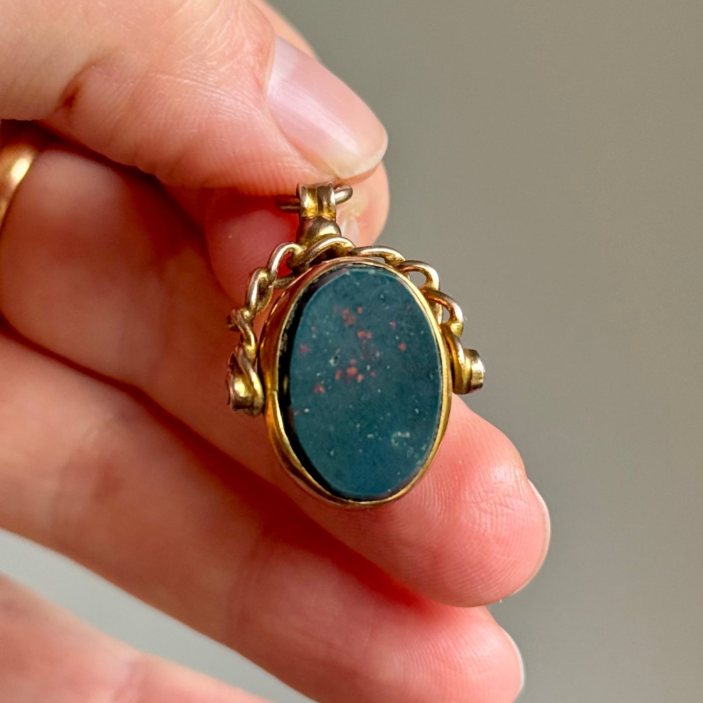 Antique Bloodstone Intaglio Fob in 9 Carat Gold; Circa 1900