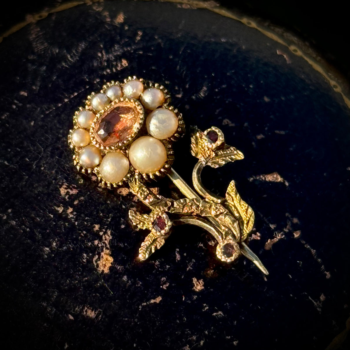 Georgian Topaz & Pearl Brooch in in 9 Carat Gold; Circa 1800