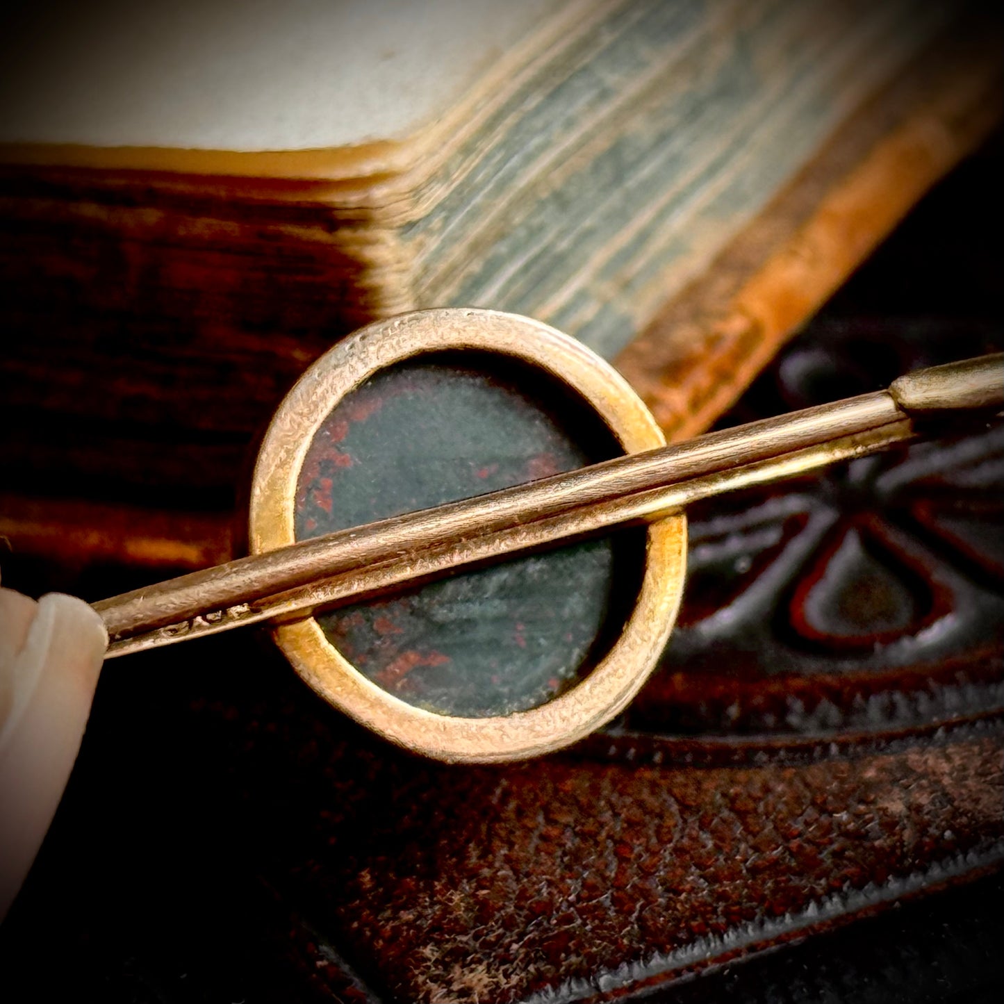 Bloodstone Medusa Bloodstone Bar Brooch in 9 Carat Gold