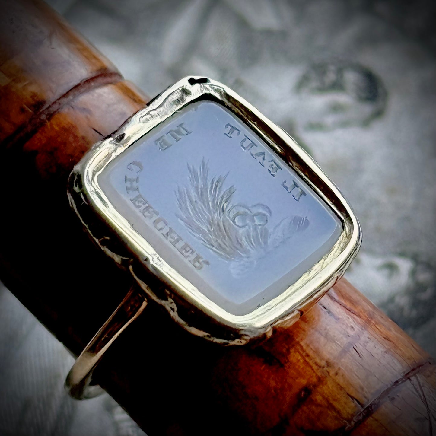 Antique French Lovers Intaglio Ring in 9 Carat Gold