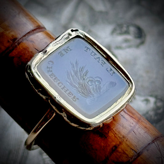 Antique French Lovers Intaglio Ring in 9 Carat Gold