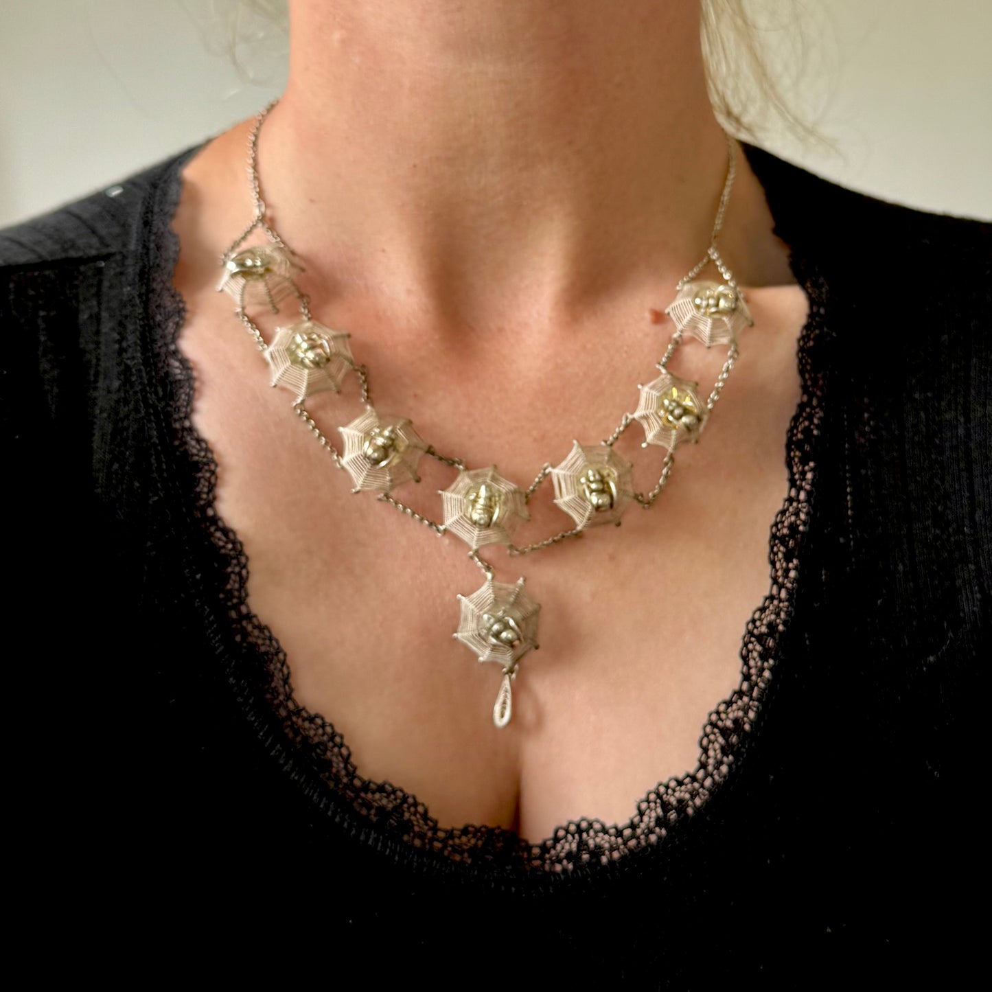 Late Victorian Filigree Spider Web Collar; Circa 1890