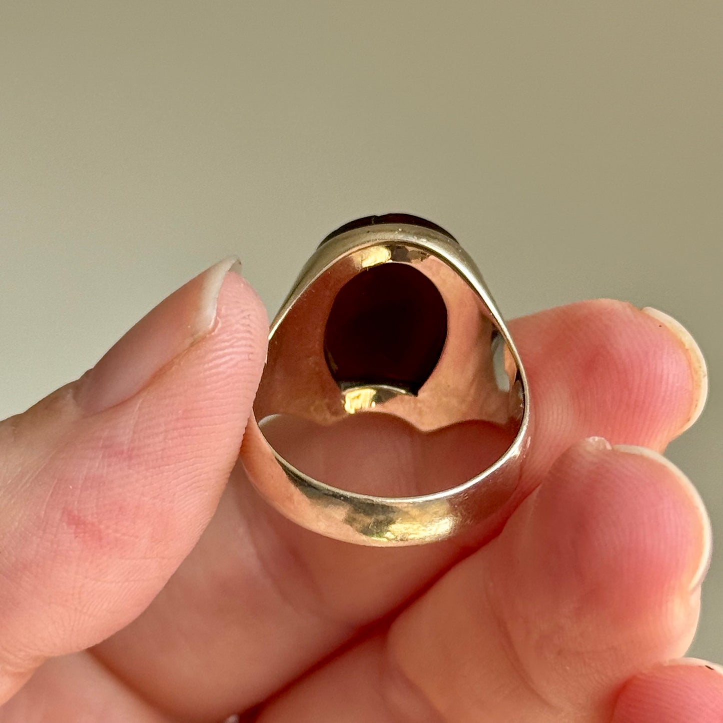 Antique Horseshoe Carnelian Signet Ring in 9 Carat Gold; Circa 1890