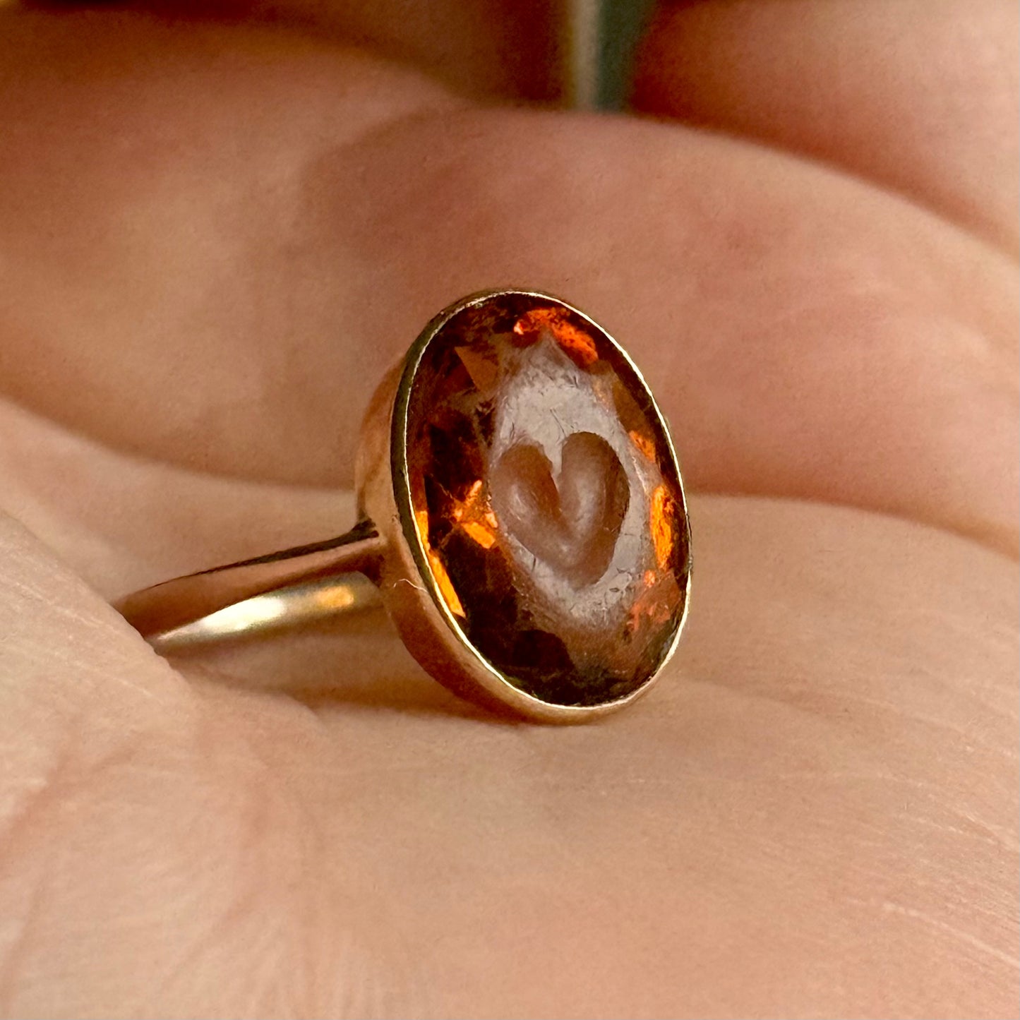 Heart Carved Citrine Ring in 9 Carat Gold