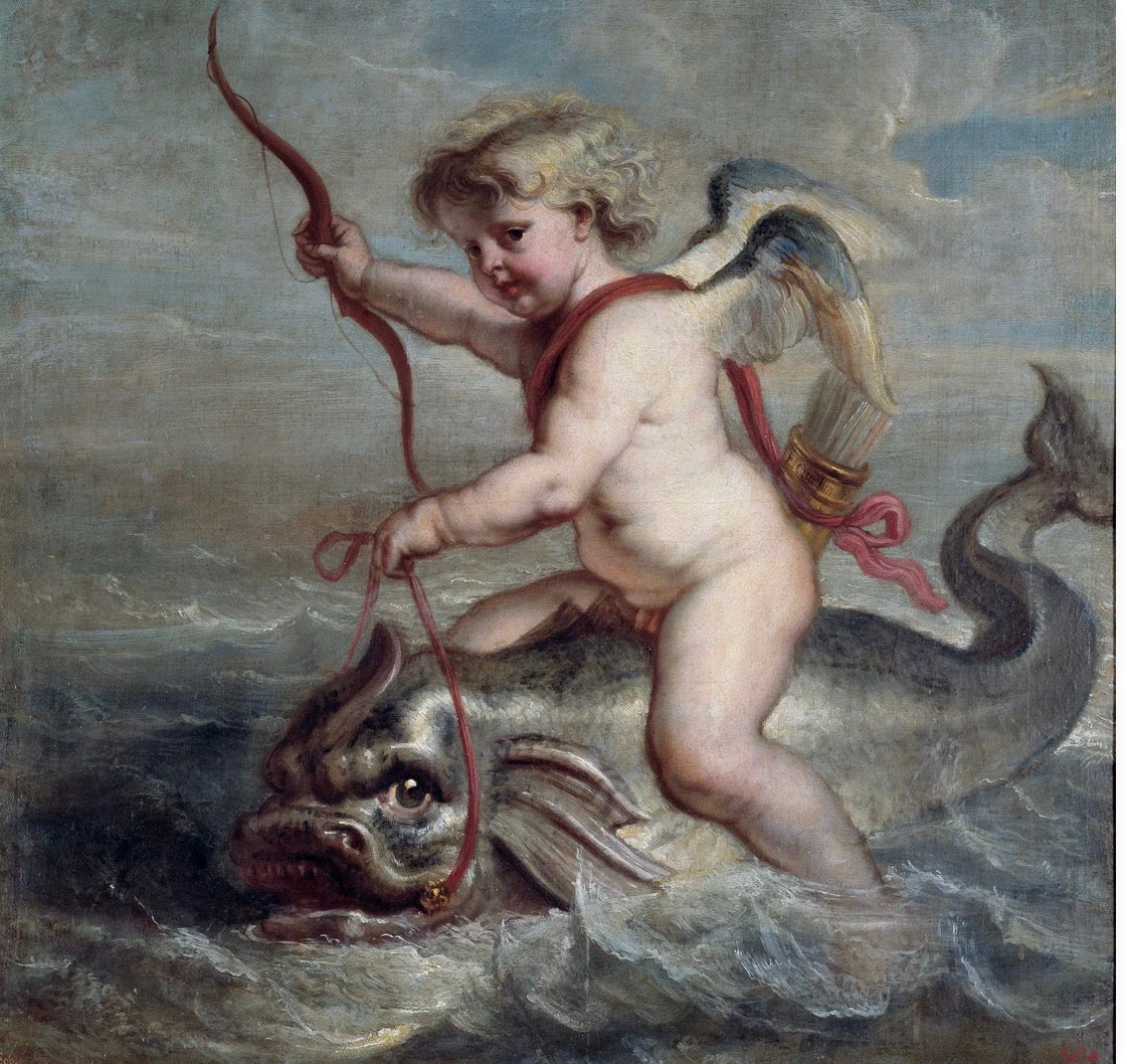Antique Georgian Cupid & Dolphin Intaglio; Circa 1830