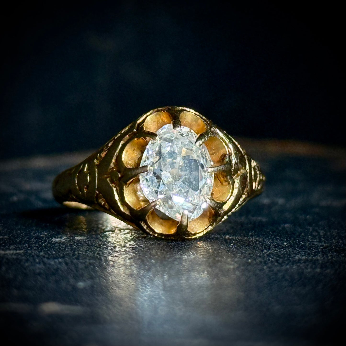Antique Old Cut Diamond Ring in 15 Carat Gold; Circa 1870