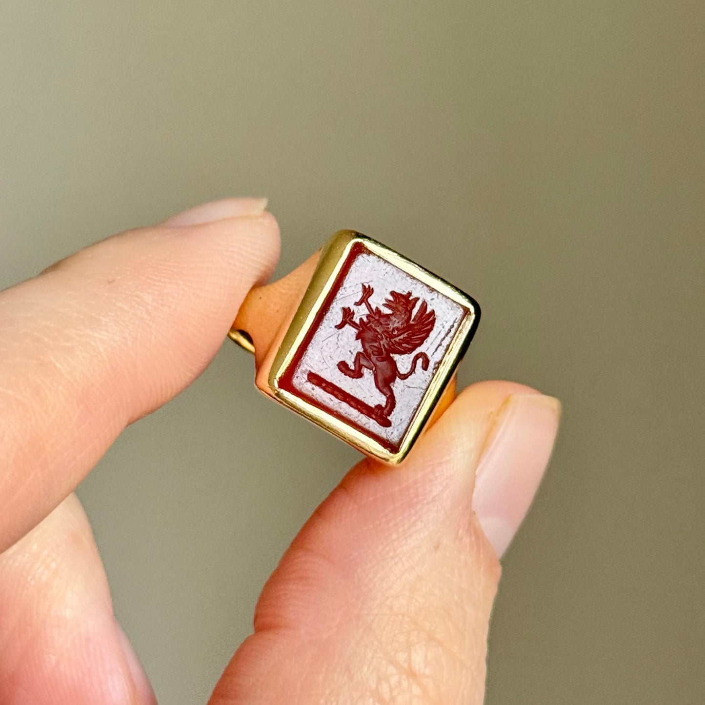 Antique Victorian Griffin Intaglio Signet Ring in 15 Carat Gold
