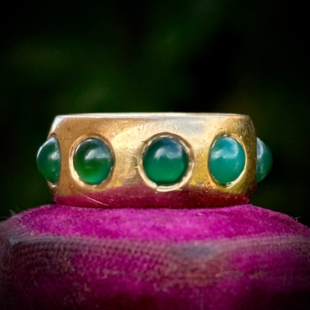 Antique Full Eternity Chrysoprase Band in 9 Carat Gold; Circa 1880