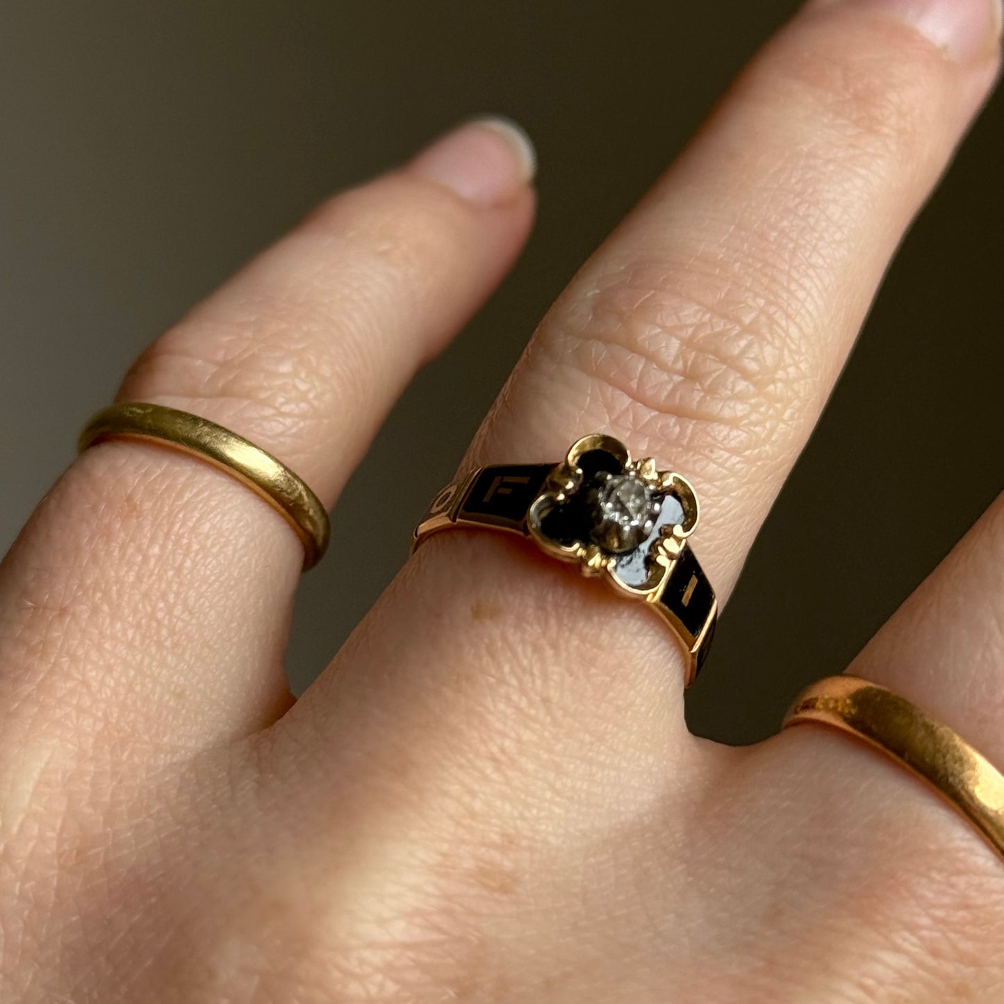 Antique Diamond Mourning Ring in 18 Carat Gol; Circa 1845
