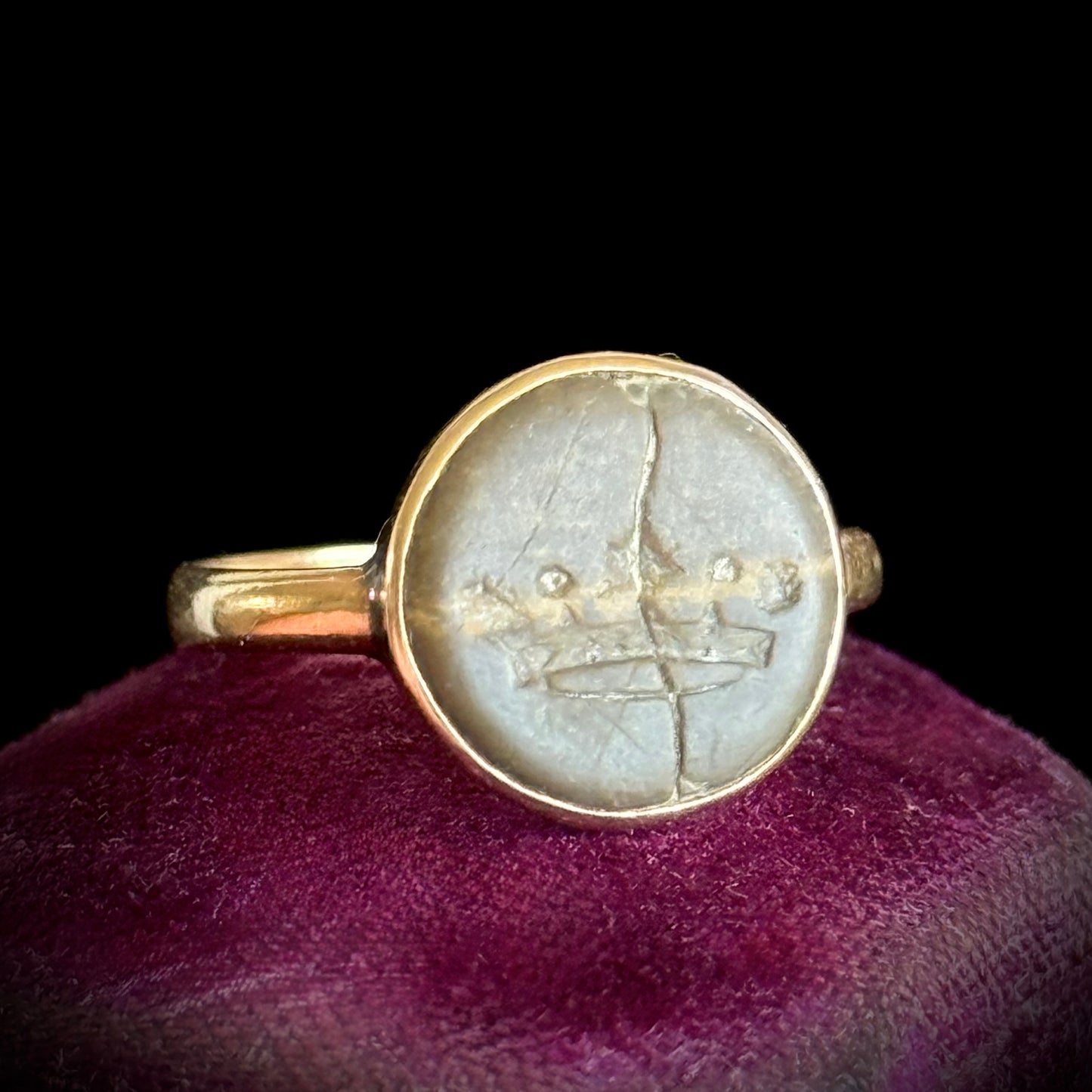 Antique Curio Intaglio Crown Ring; Circa 1920