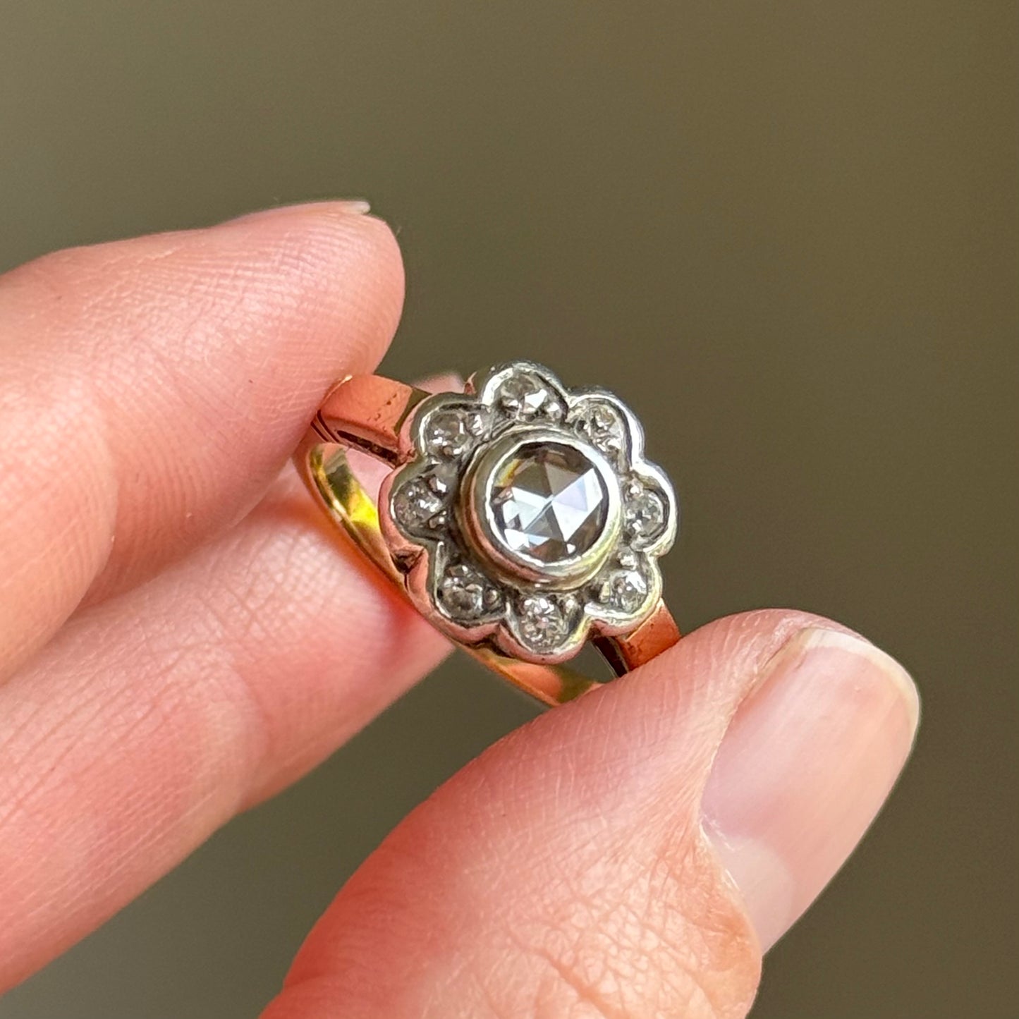 Antique Rose Cut Diamond Cluster Ring in 9 Carat Gold