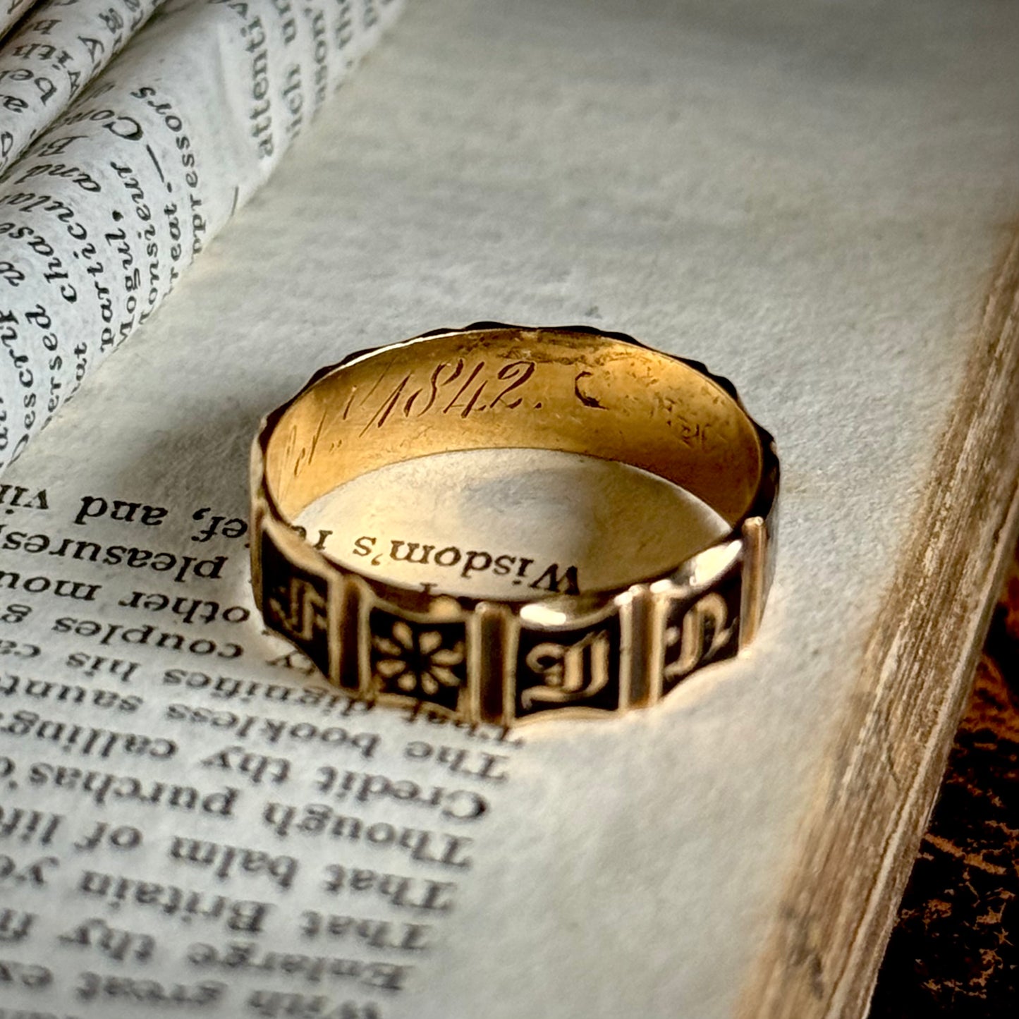 Antique Enamel Mourning Ring in 18 Carat Gold; Circa 1842