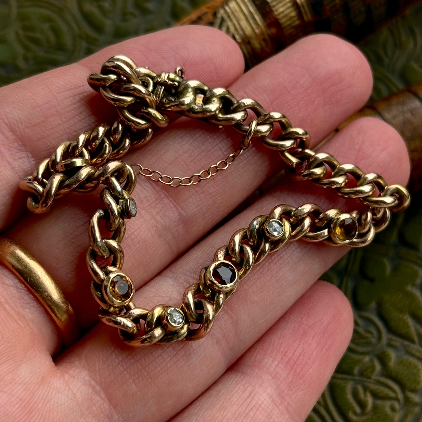 Antique Diamond, Garnet & Citrine Bracelet in 9 Carat Gold