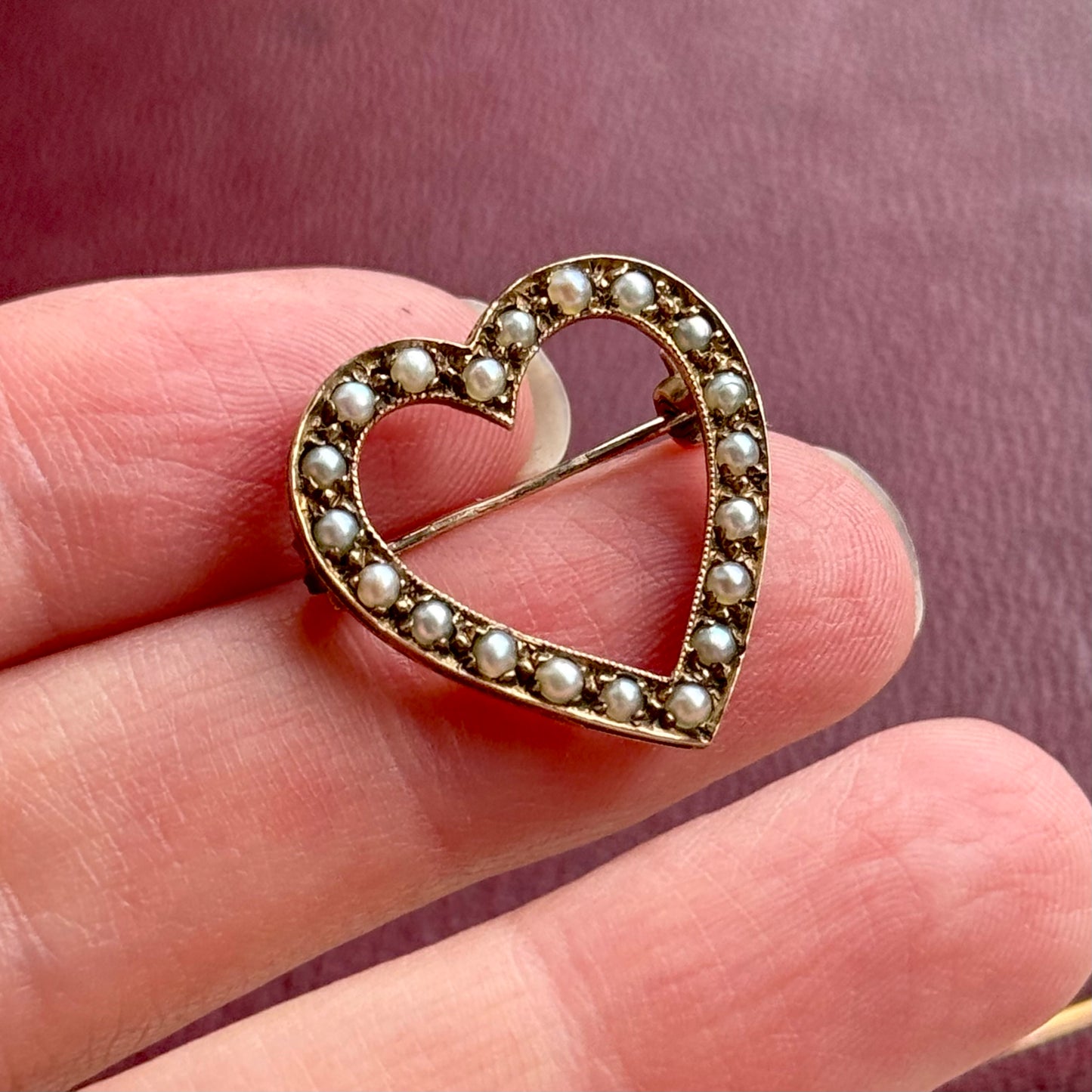 Antique Victorian Pearl Heart Brooch 9 Carat Gold; Circa 1880