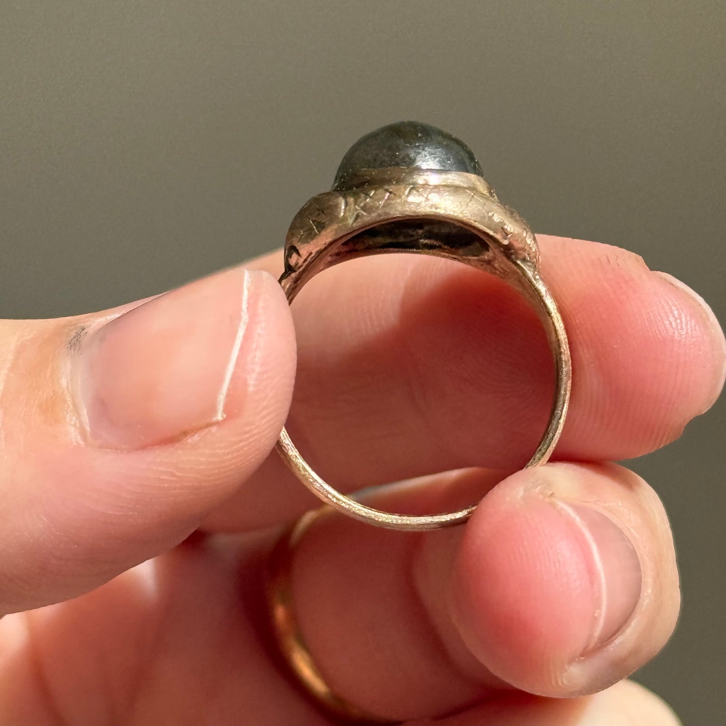 Victorian Laborite Snake Ring in 15 Carat Rose Gold; Circa 1876
