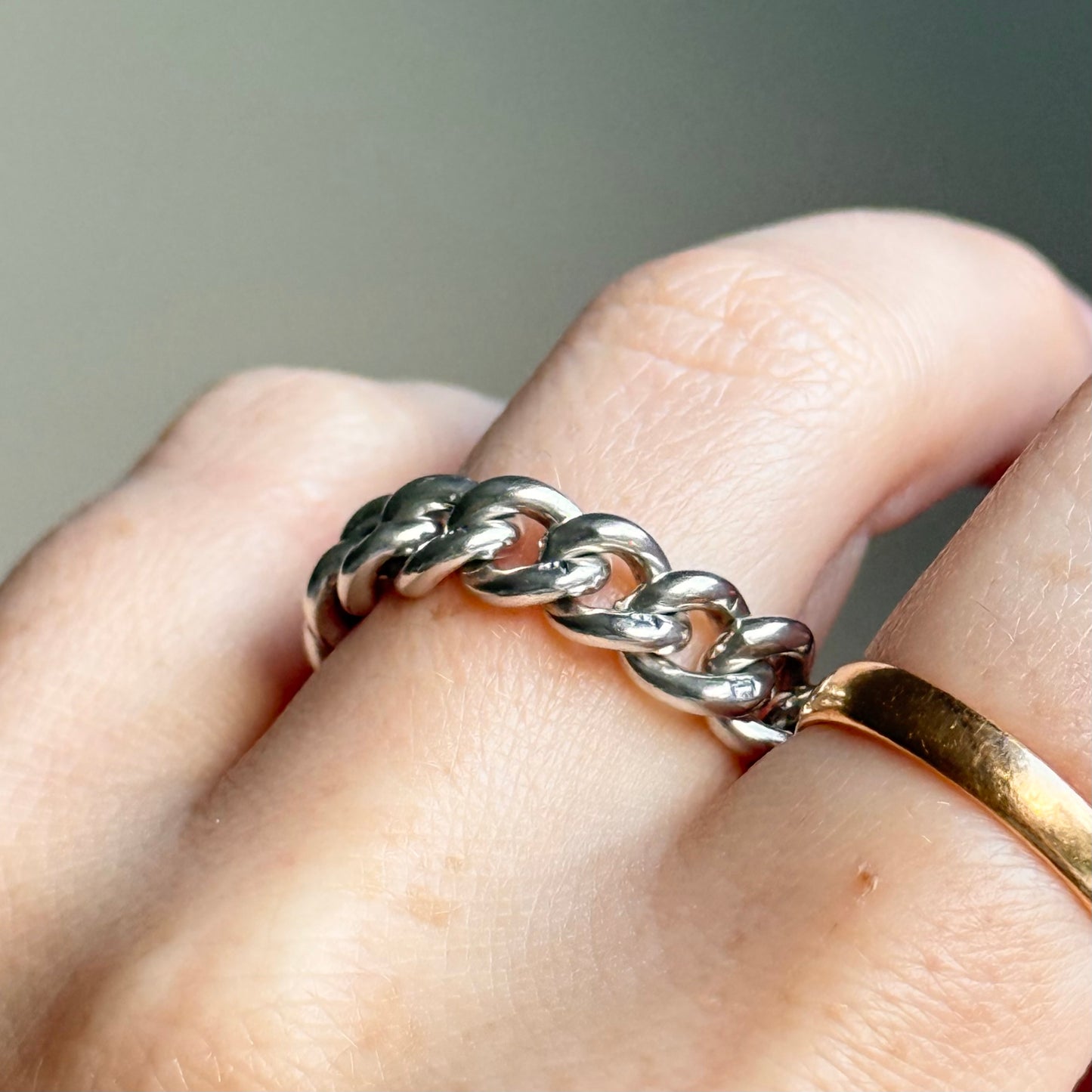 Antique Curb Chain Ring in Sterling Silver -2