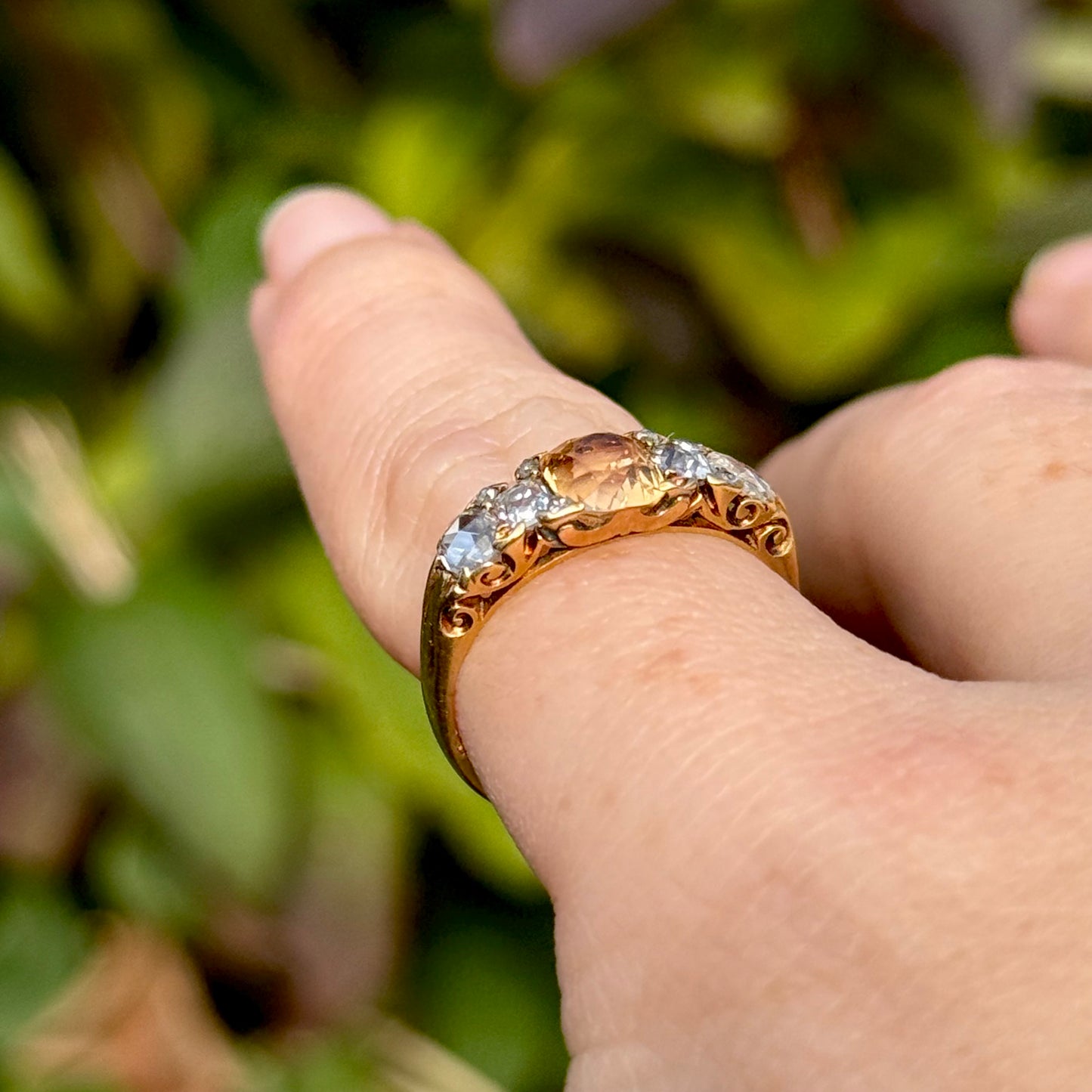 Late Victorian Imperial Topaz & Mixed Cut Diamond Ring; Circa 1890