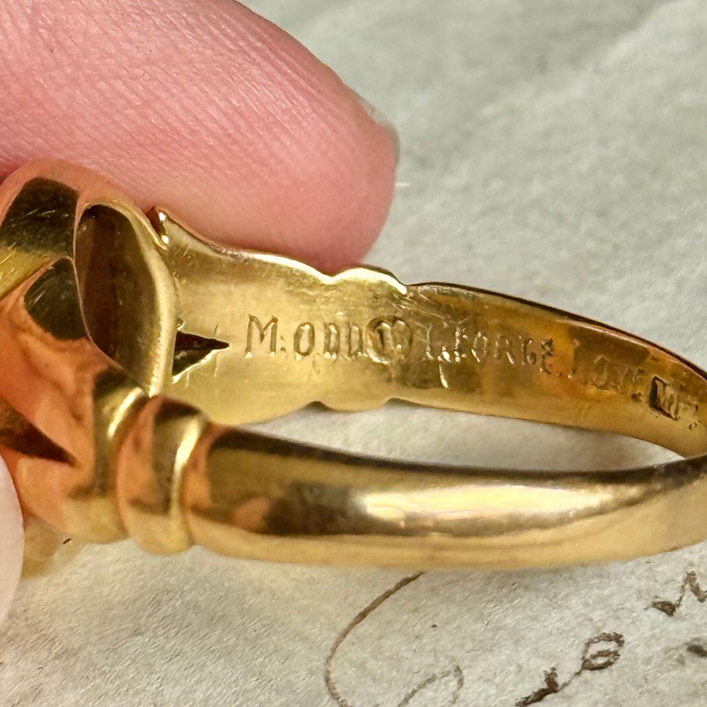 Victorian Carnelian Rose Intaglio Signet Ring; Circa 1891