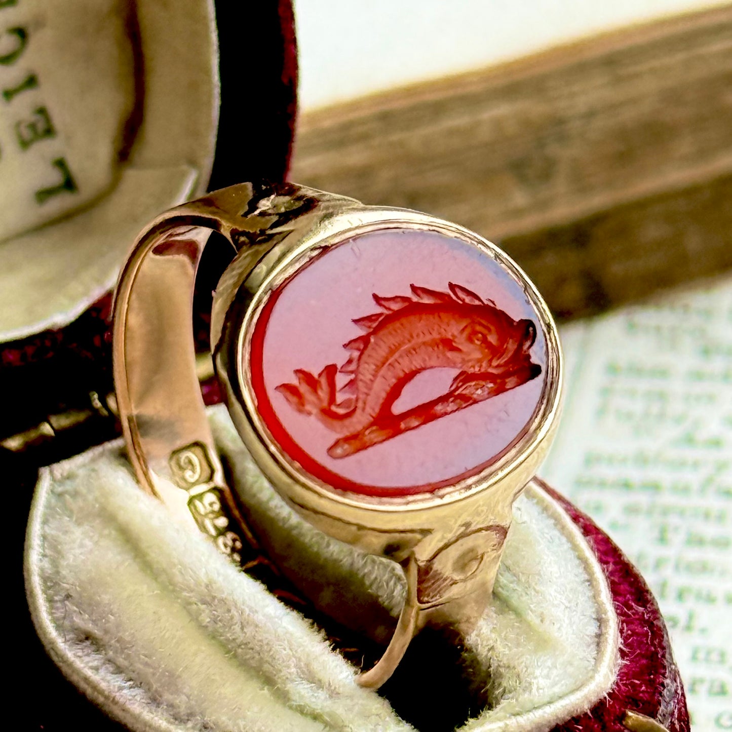 Edwardian Mythical Creature Intaglio Ring in 9 Carat Gold