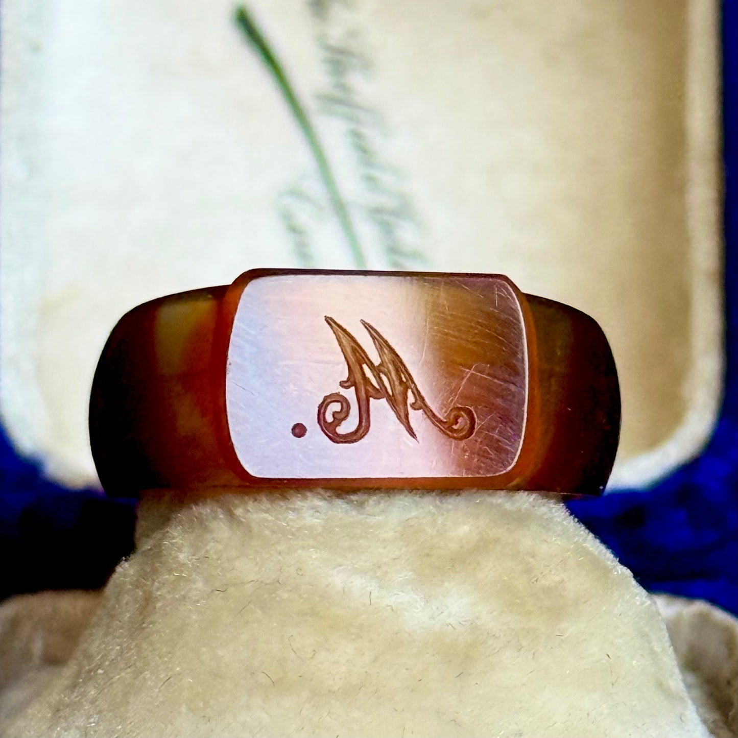 Antique Victorian Carnelian 'M' Signet Ring