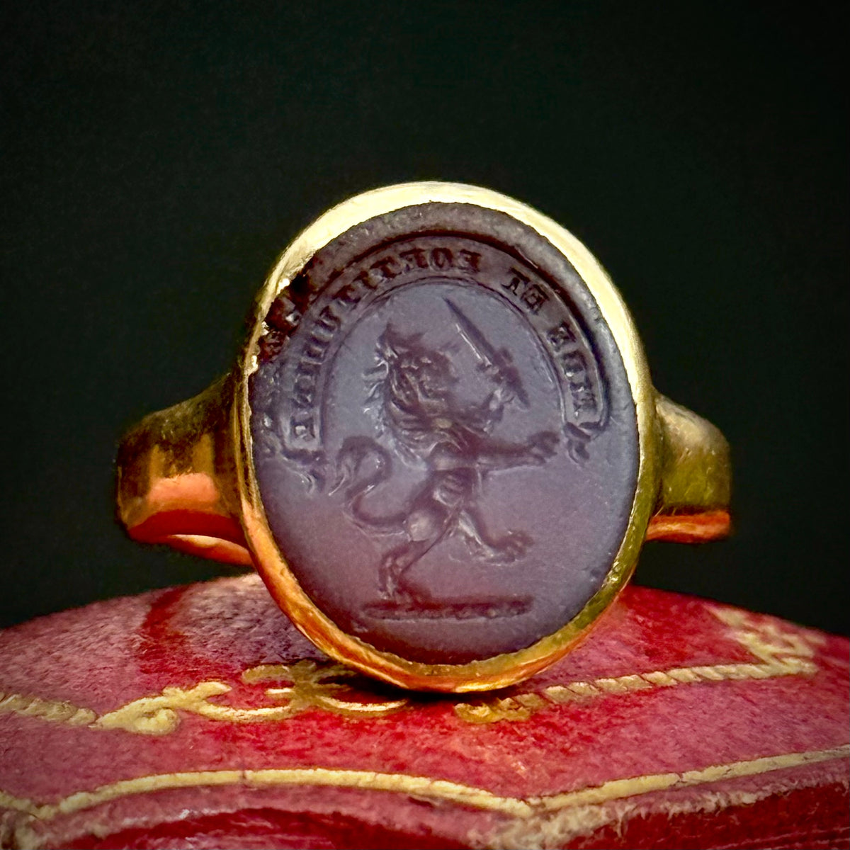 Antique Intaglio Signet Ring 18 Carat Gold; Circa 1880