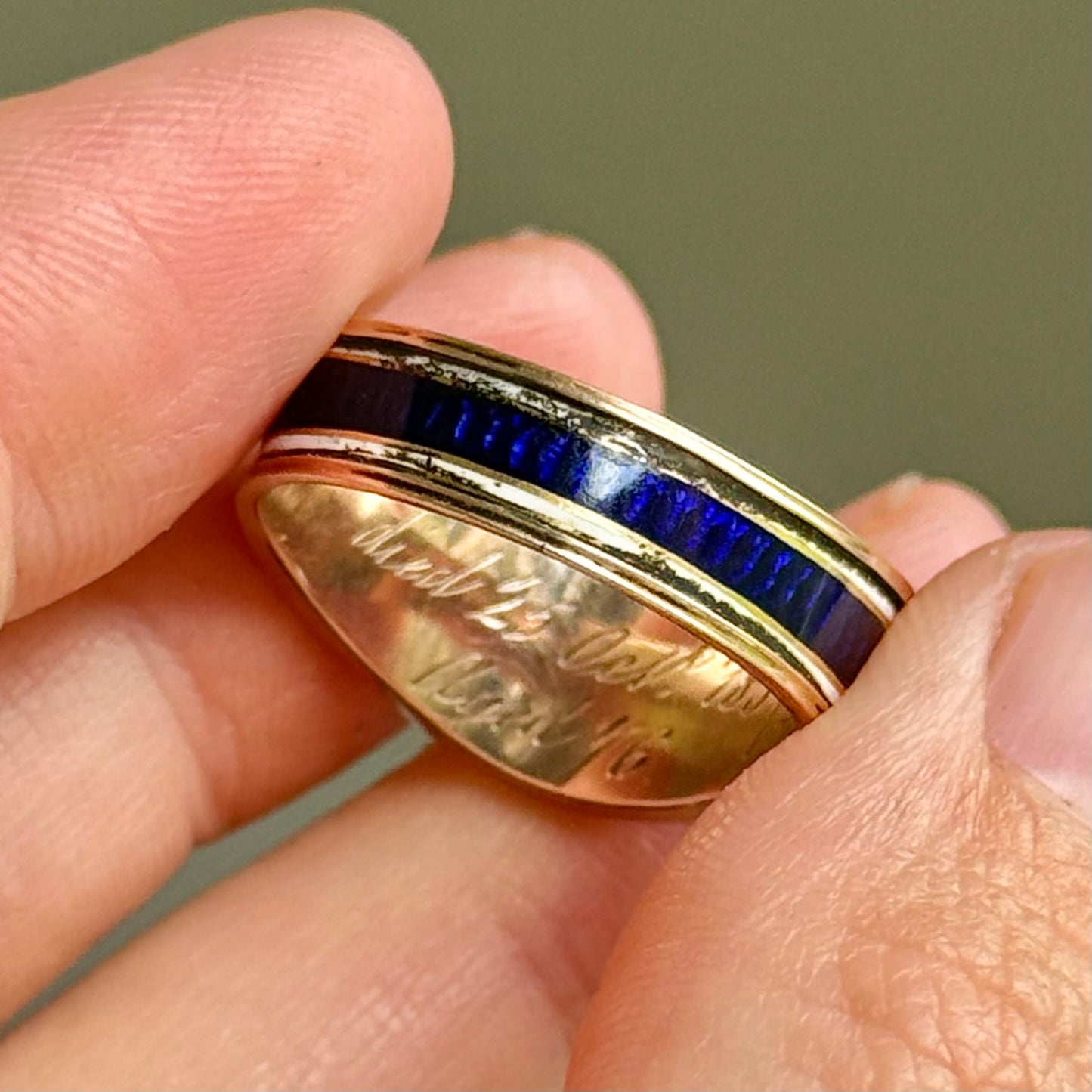 Antique Diamond & Enamel Locket Ring in 15 Carat Gold; Circa 1837