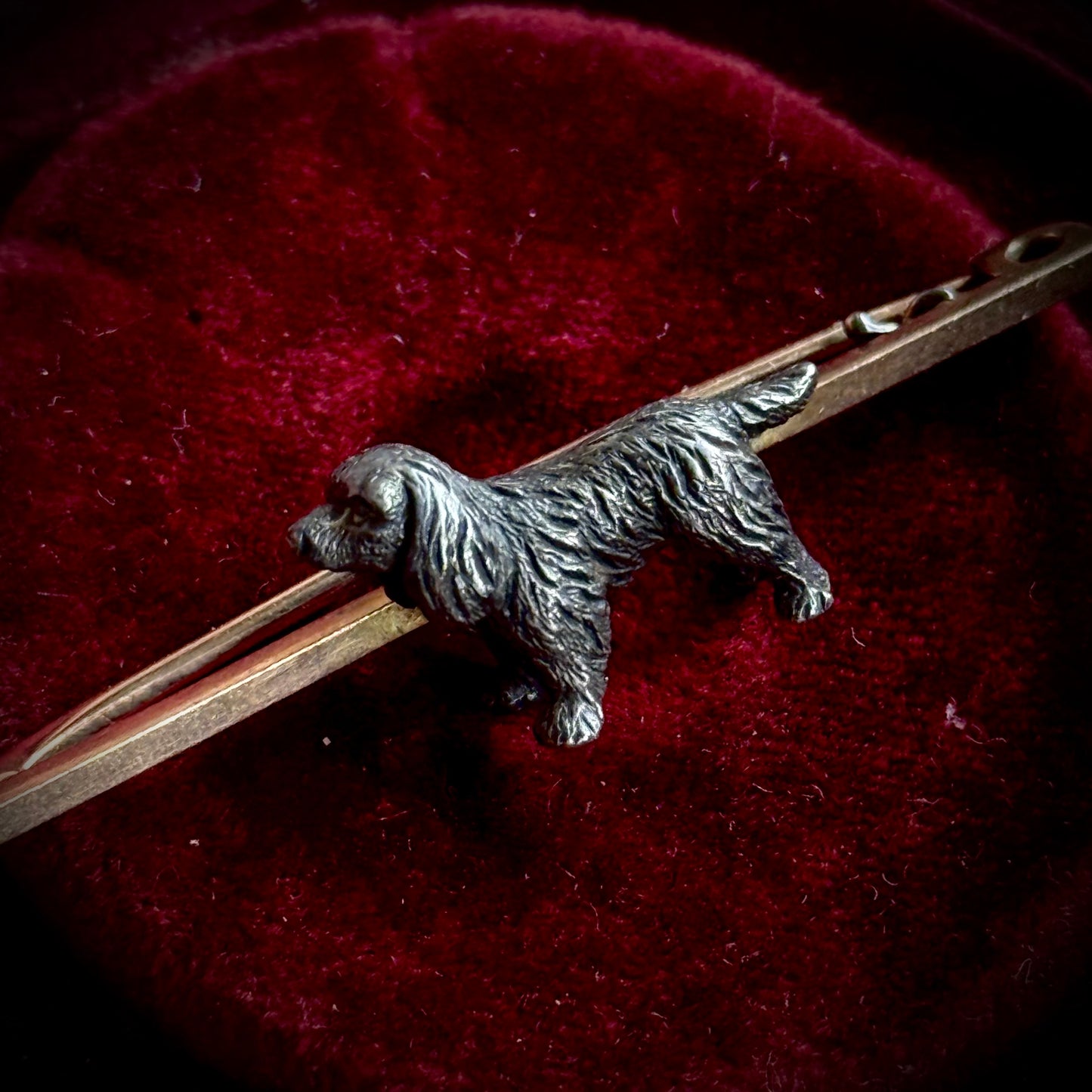 Antique Cocker Spaniel Brooch in 9 Carat Gold & Silver