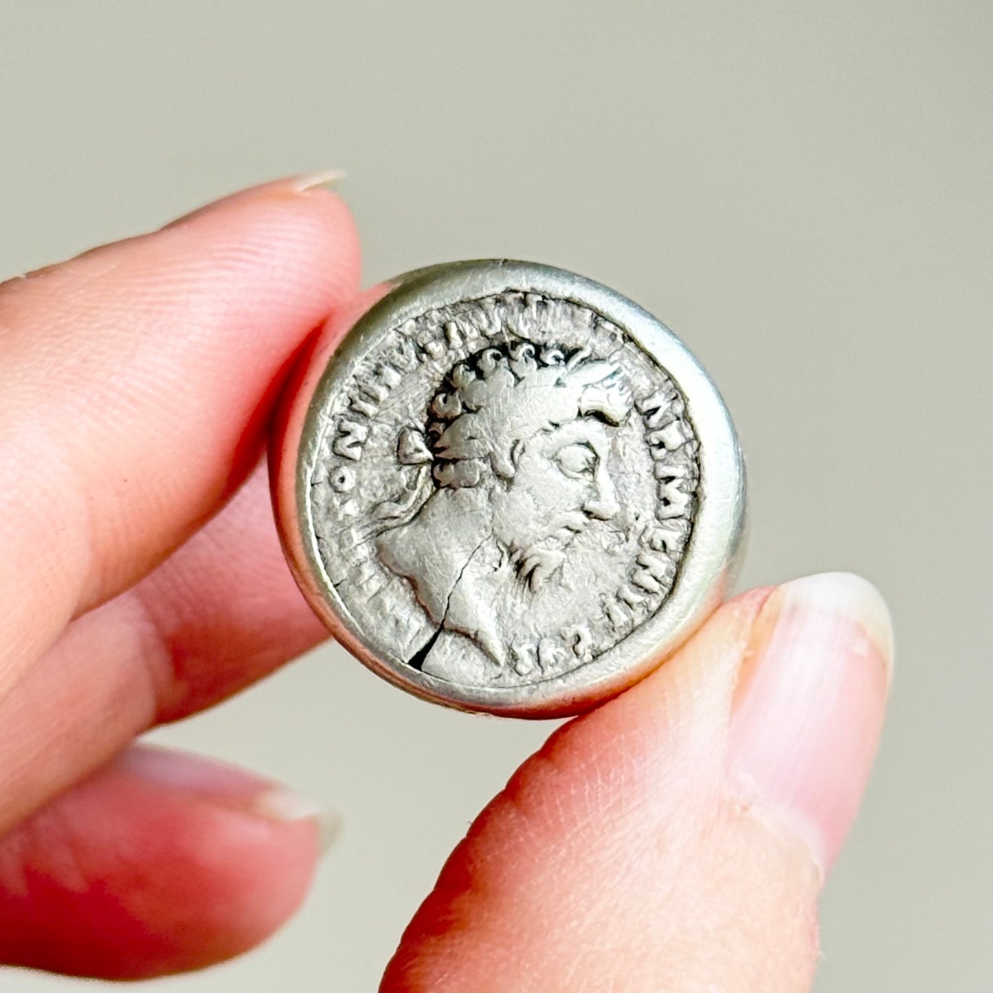 Roman Coin Ring Featuring Emperor Marcus Aurelius; 2nd Century AD
