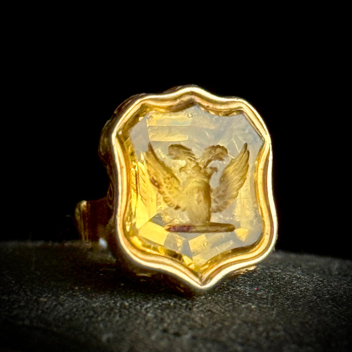 Antique Victorian Citrine Intaglio Fob Pendant; Circa 1860