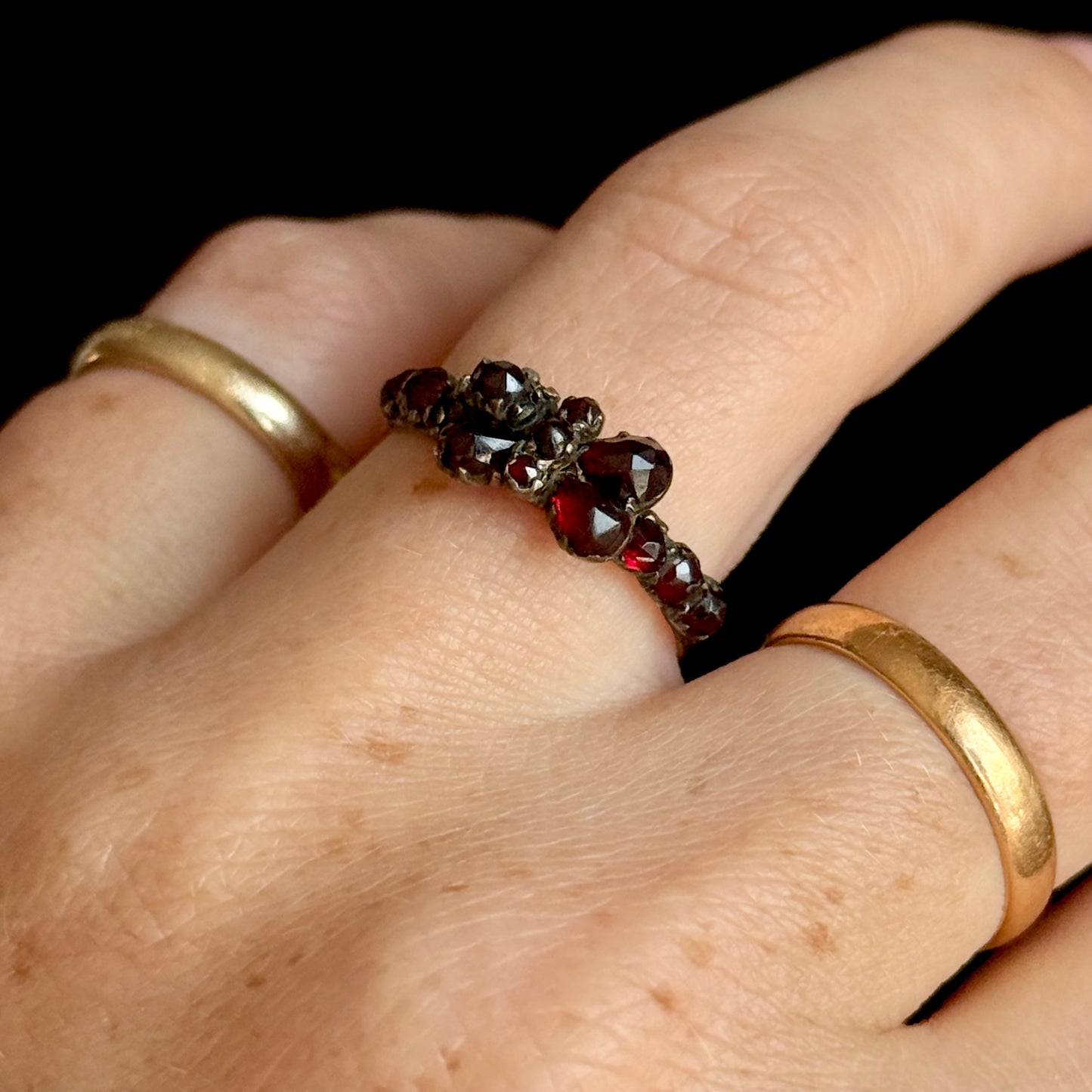 Antique Victorian Garnet Butterfly Ring; Circa 1860