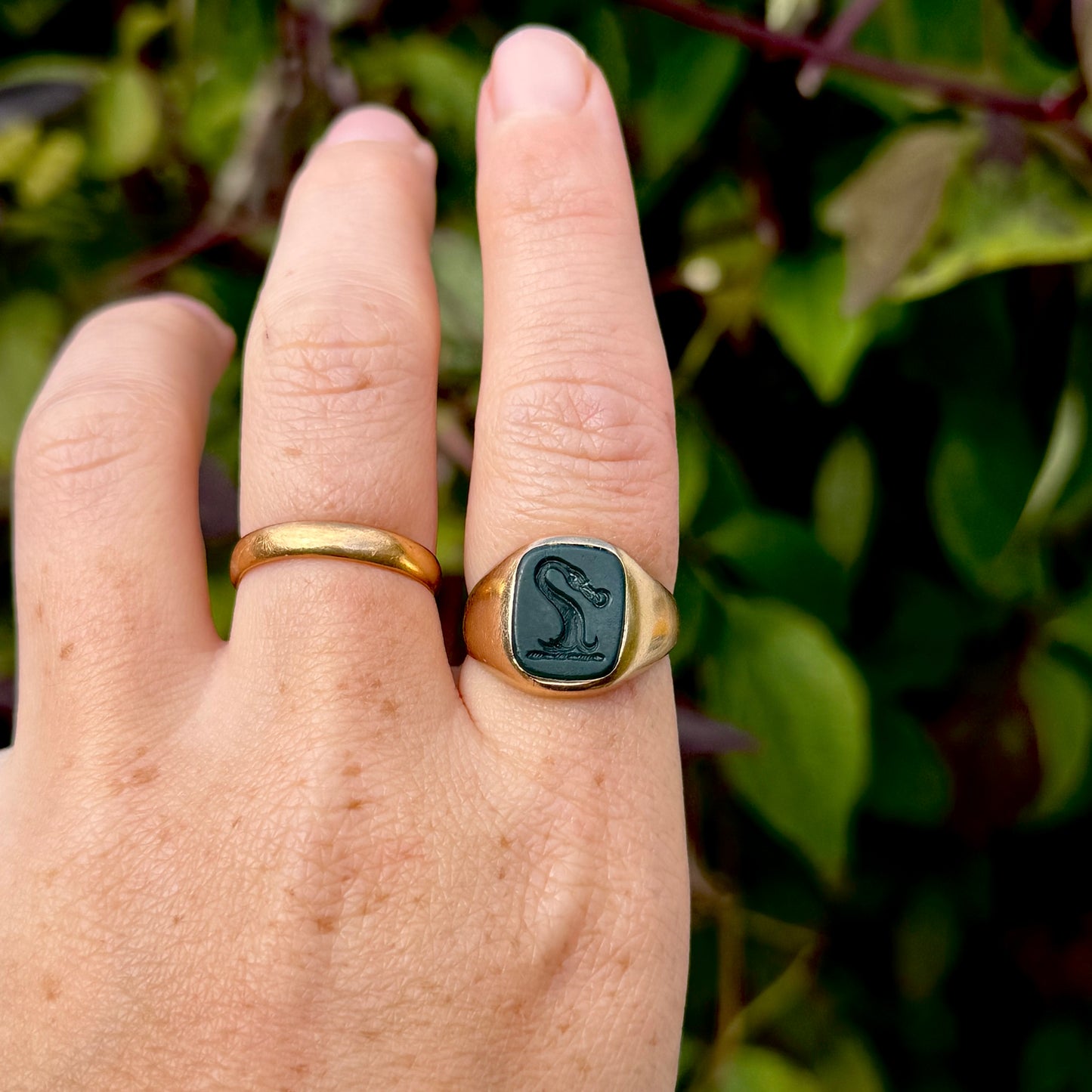 Vintage Swan & Ring Signet Ring in 9 Carat Gold, Circa 1971