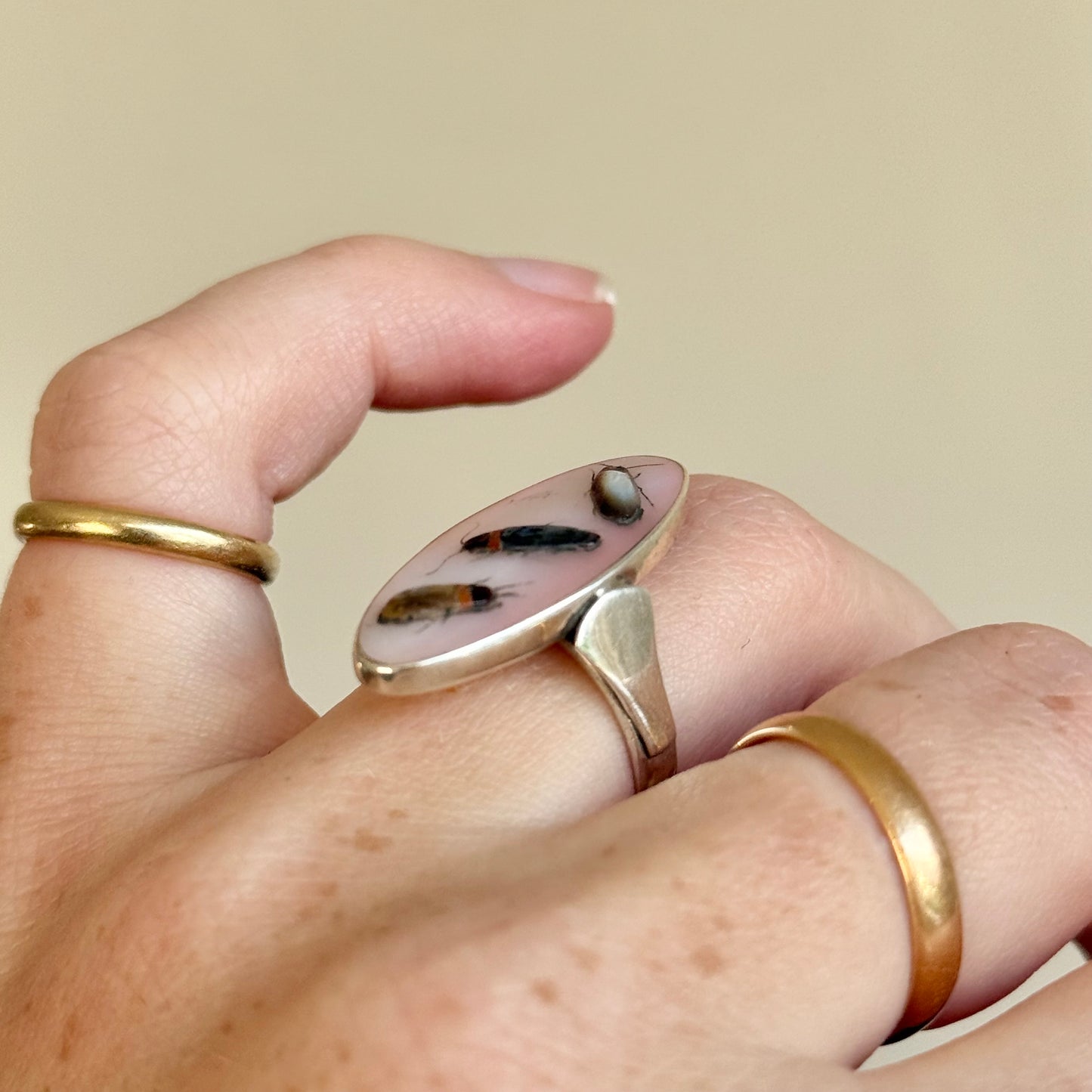 Vintage Shibayama Ring in Sterling Silver