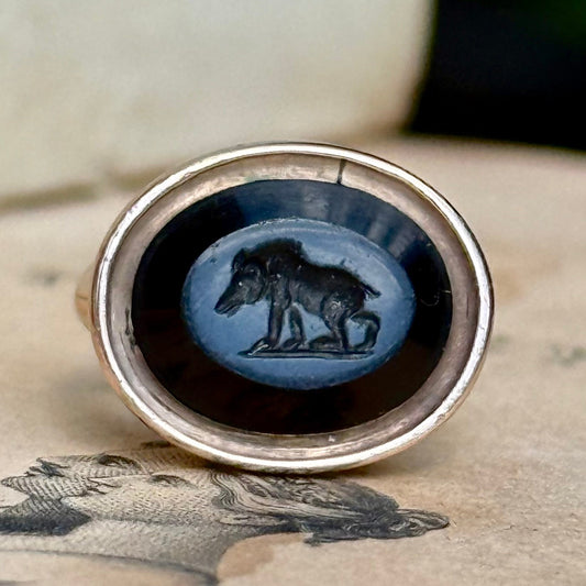 Antique Georgian Fob Set With Ancient Boar Intaglio Pendant
