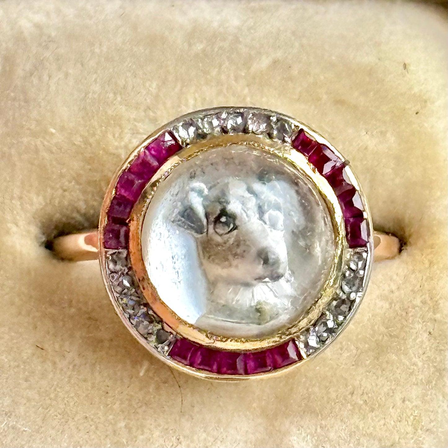 Victorian Essex Crystal, Diamond & Ruby Dog Ring, circa 1880