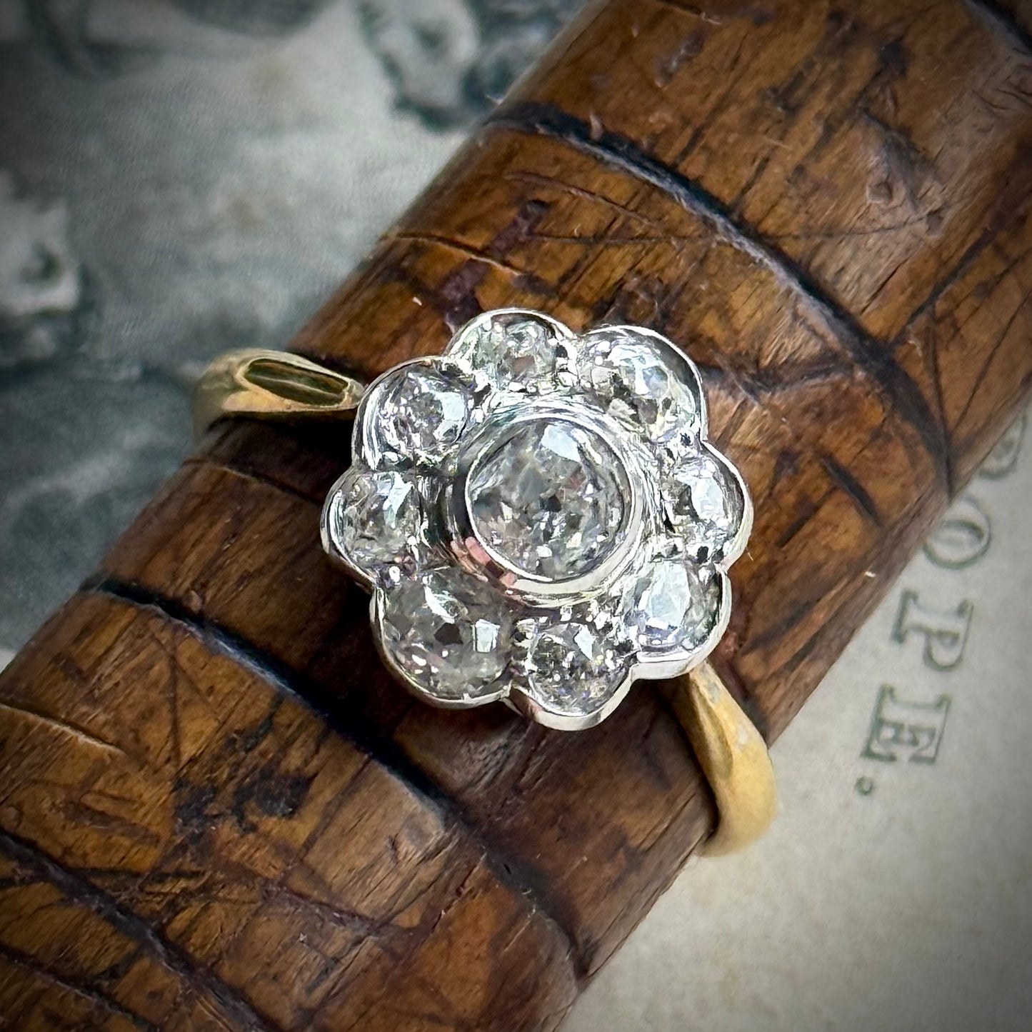 Antique Victorian Diamond Daisy Cluster Ring in 18 Carat Gold; Circa 1895