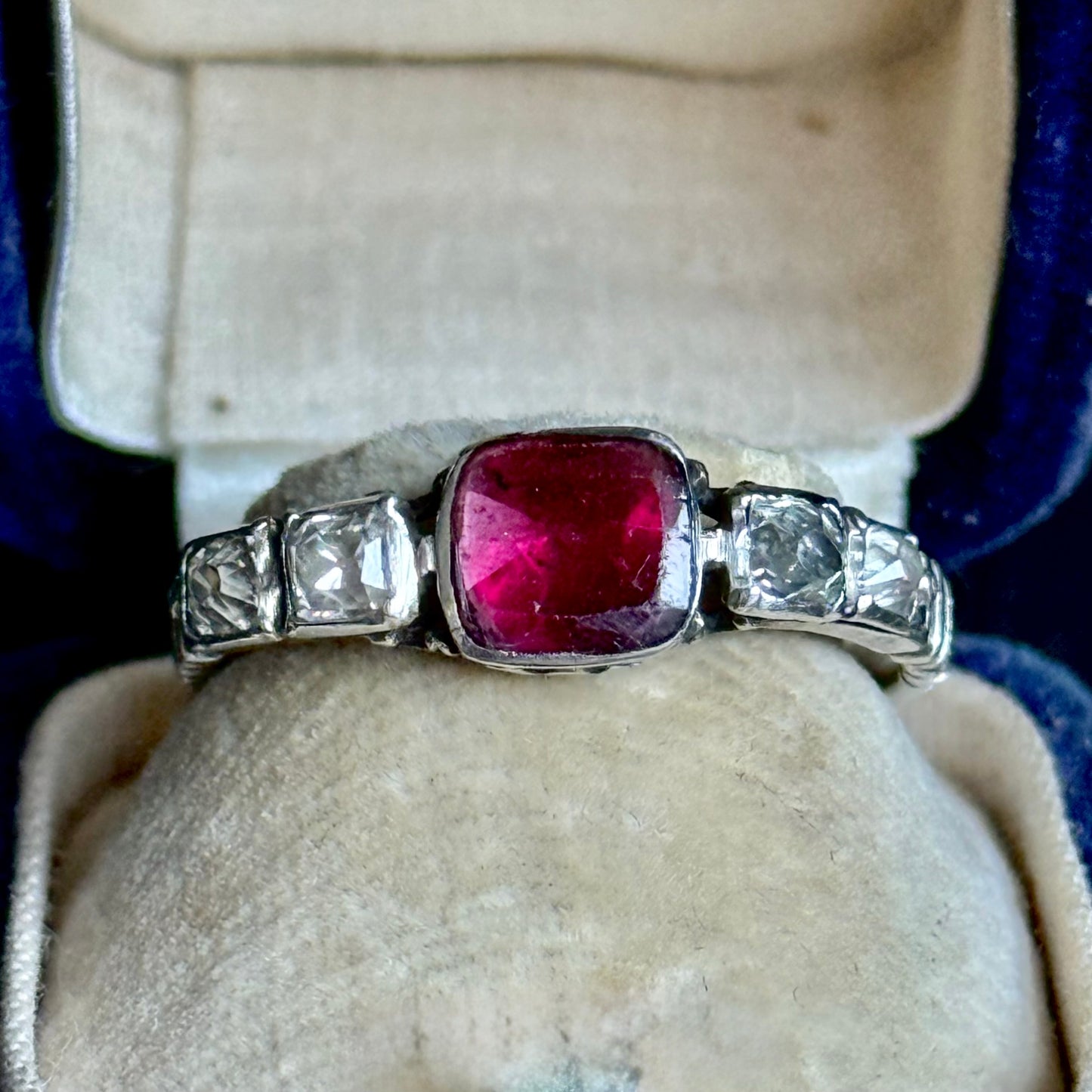 Antique Diamond & Garnet Ring; Circa 1840