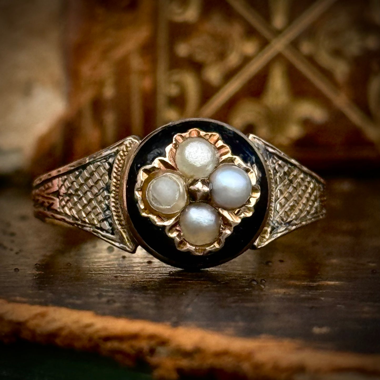 Antique Victorian Mourning ring; Circa 1891