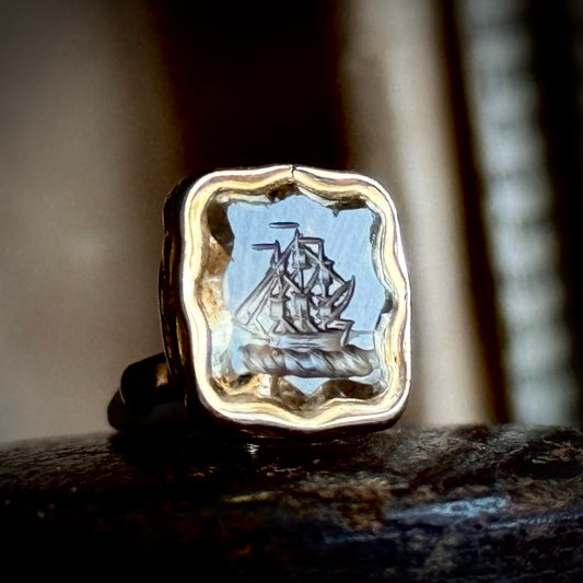 Antique Sentimental Ship Intaglio Fob; Circa 1850